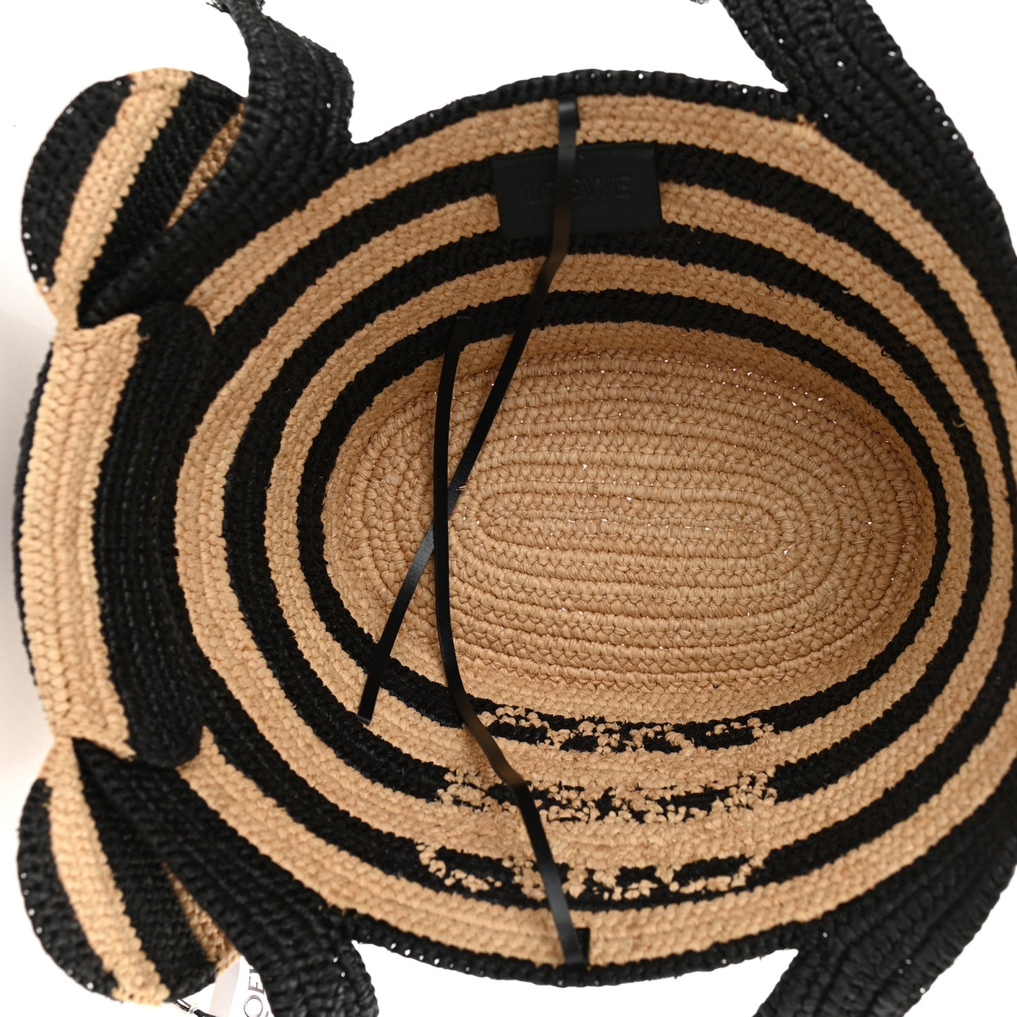 Raffia Striped Small Elephant Basket Tote Bag Natural Black