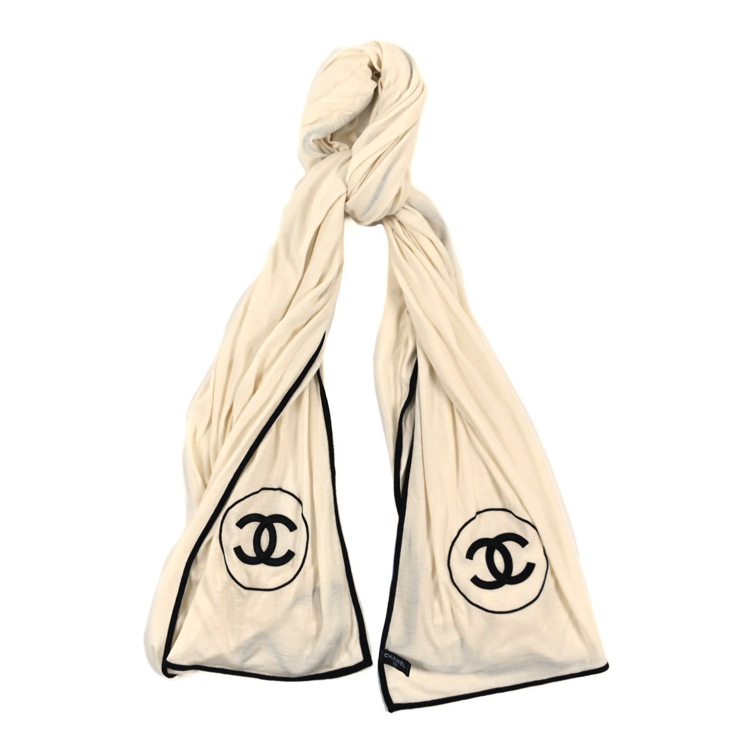Chanel Cashmere Silk CC Stole Ivory Black 1723372 – FASHIONPHILE