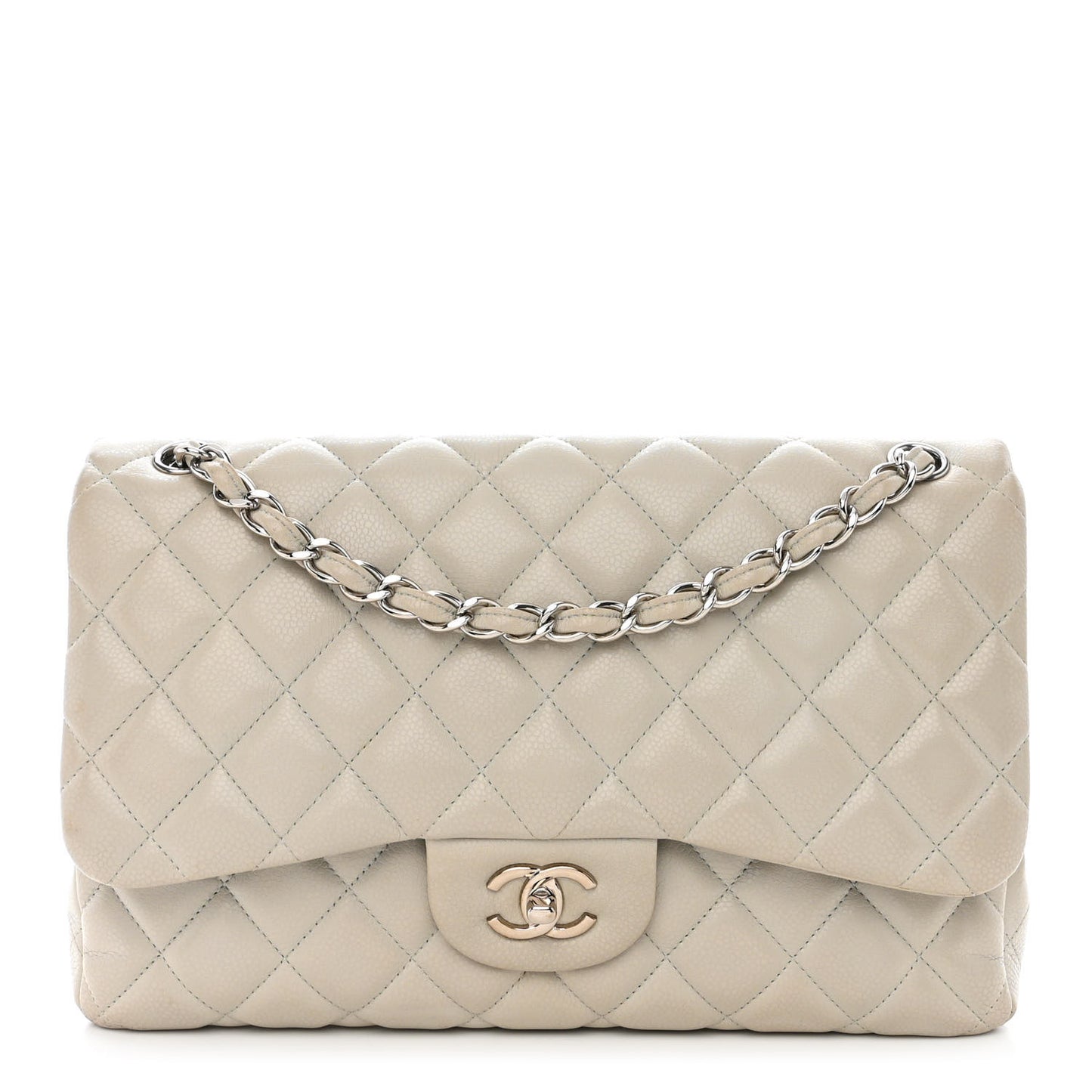 Caviar Quilted Jumbo Double Flap Grey