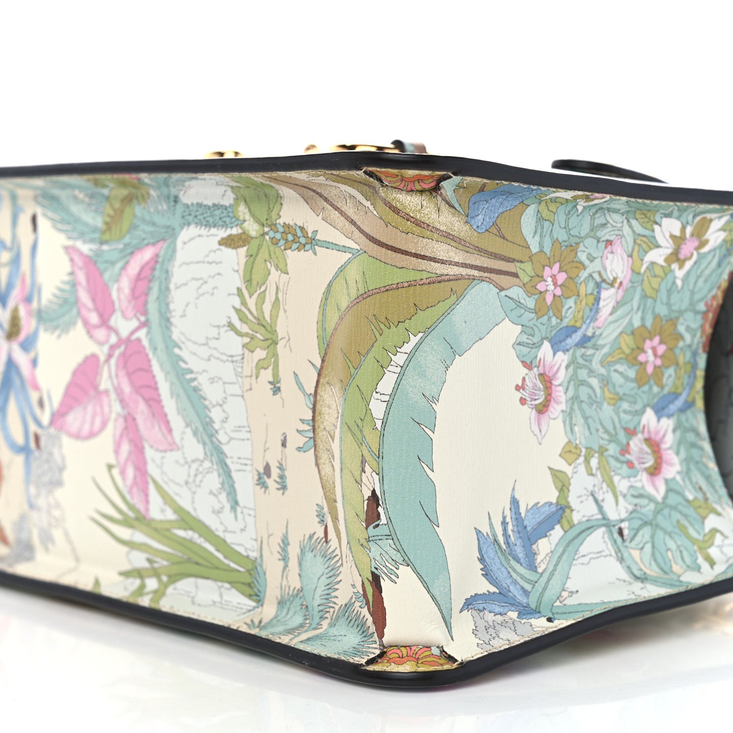 New Shangai Calfskin Tiger Savanah Mini Horsebit 1955 Foldover Top Handle Bag Chalky White Multicolor