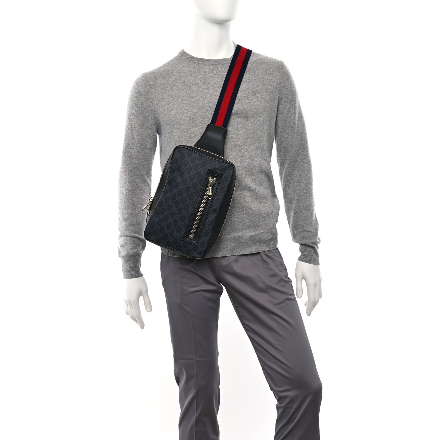 GG Supreme Monogram Web Belt Bag Black Grey