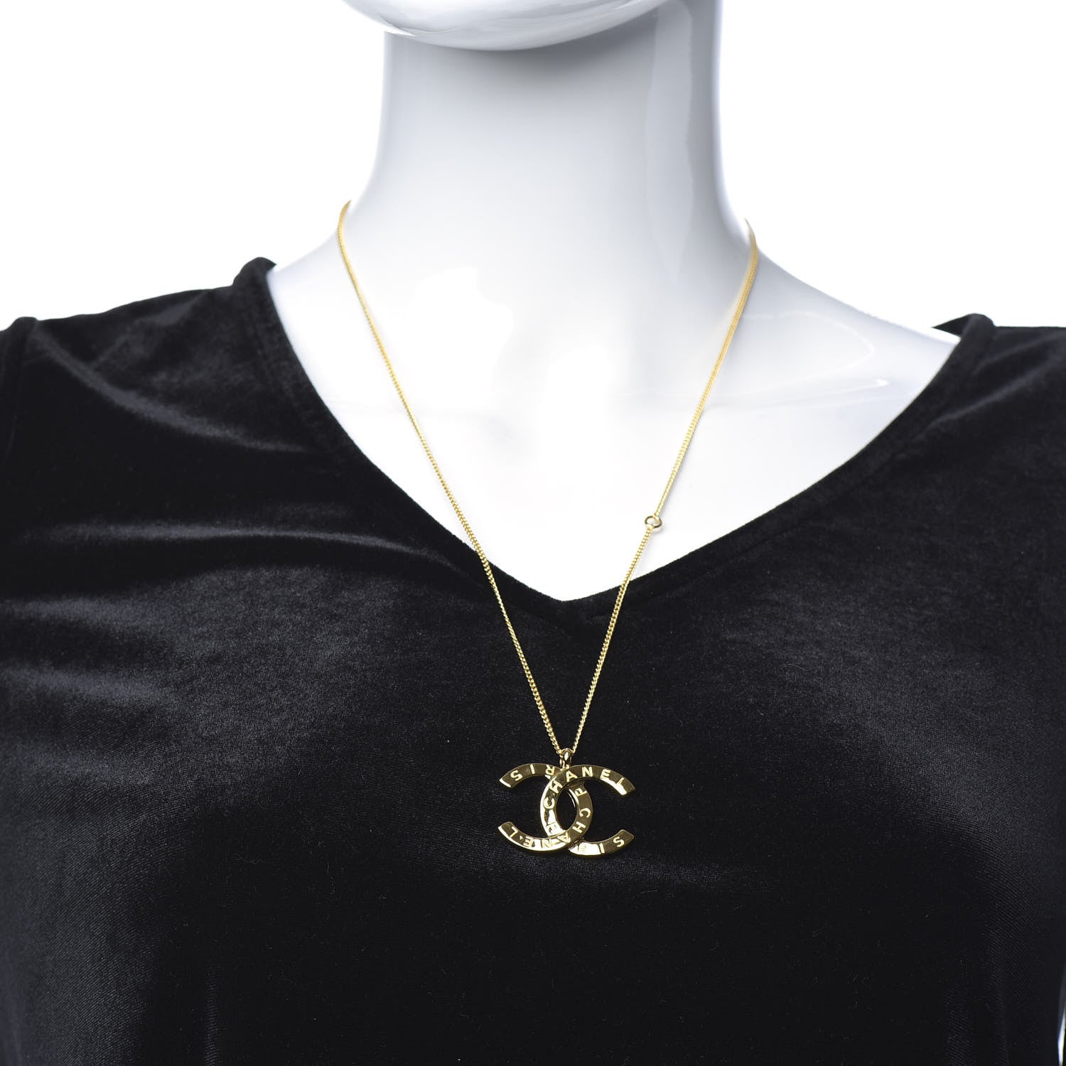Chanel Metal CC Paris Button Necklace Gold 2 of 6