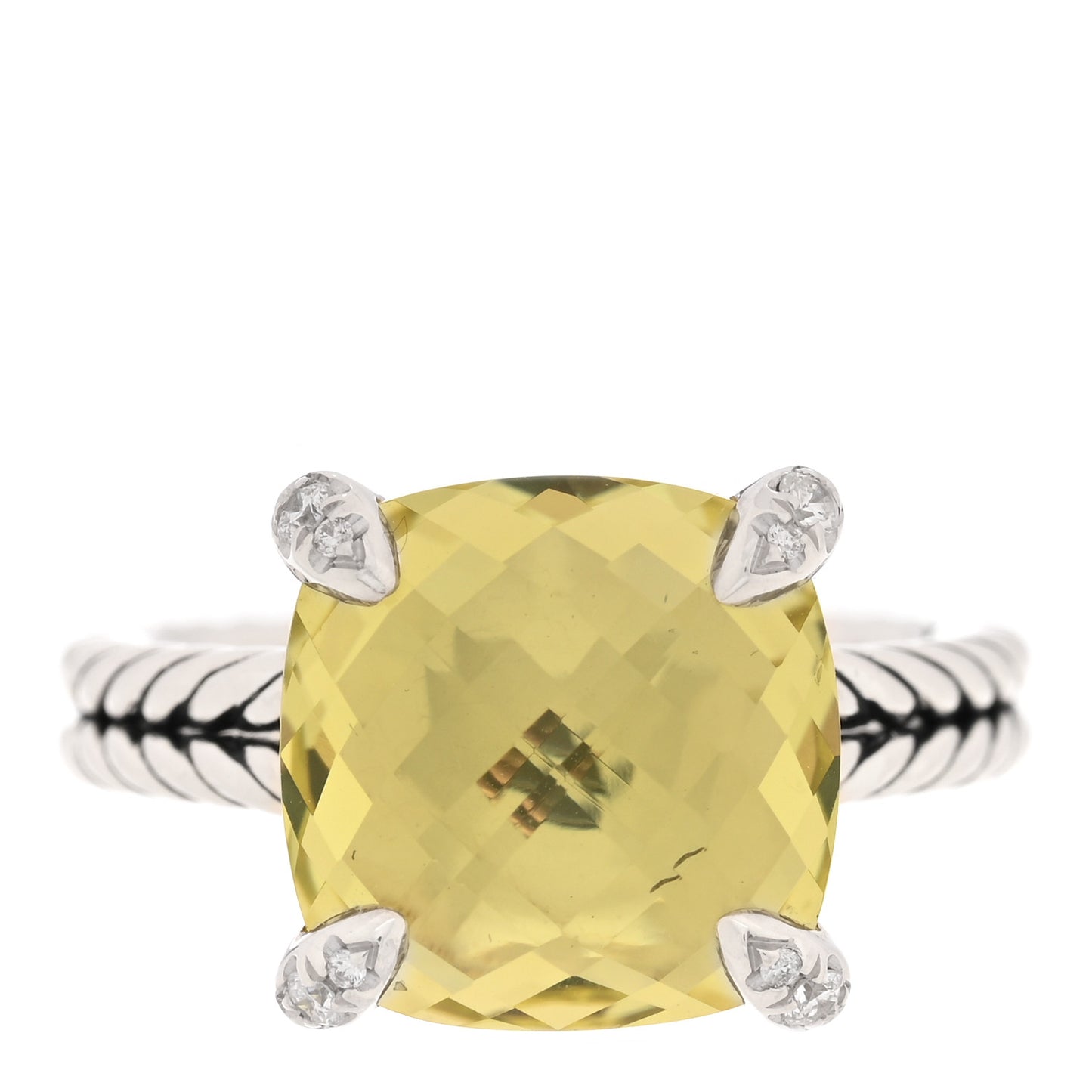 Sterling Silver Diamond Lemon Citrine 11mm Chatelaine Ring 49 4.75