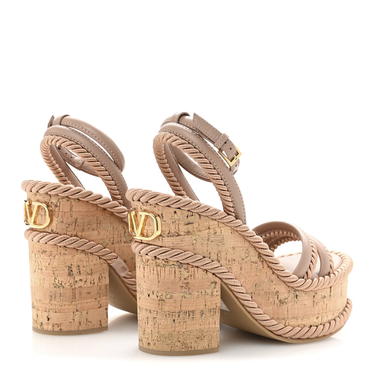Calfskin VLogo Summerblocks Platform Wedge Sandals 38 Rose Cannelle