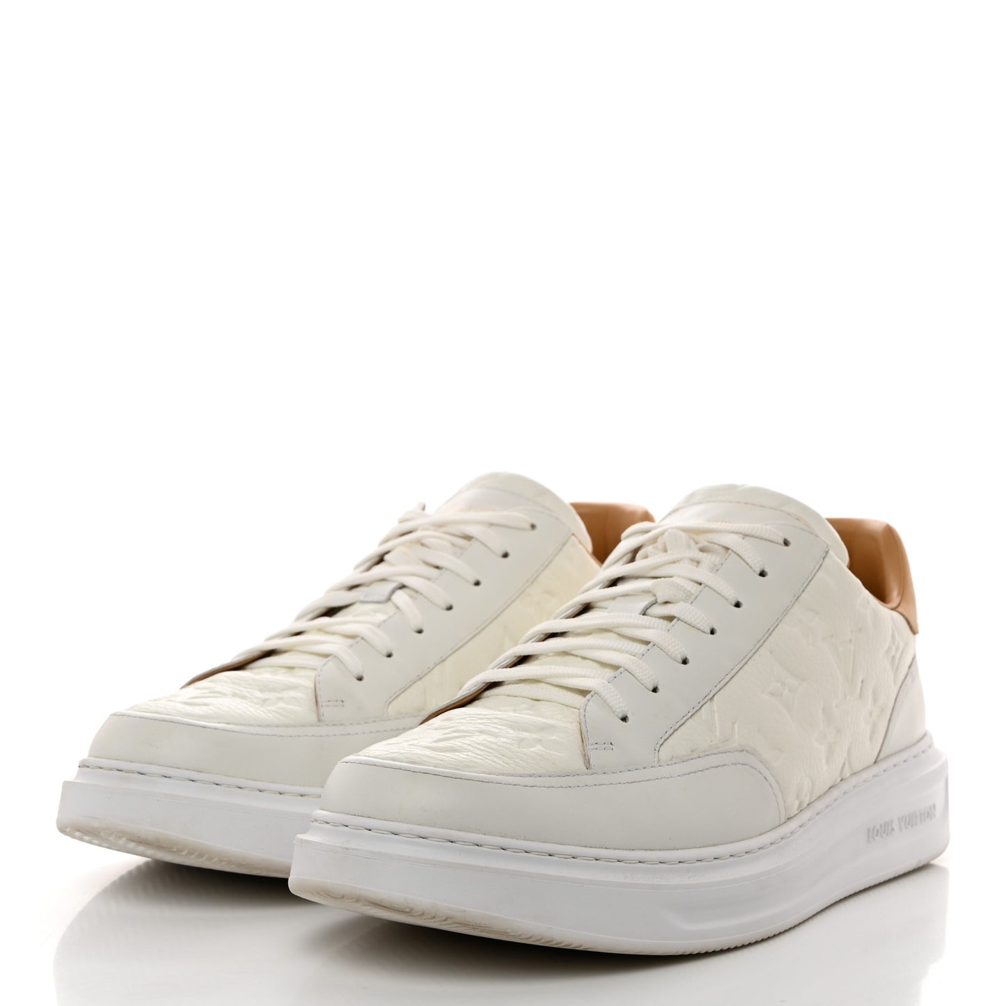 Grained Calfskin Embossed Monogram Mens Beverly Hills Sneakers 10 White