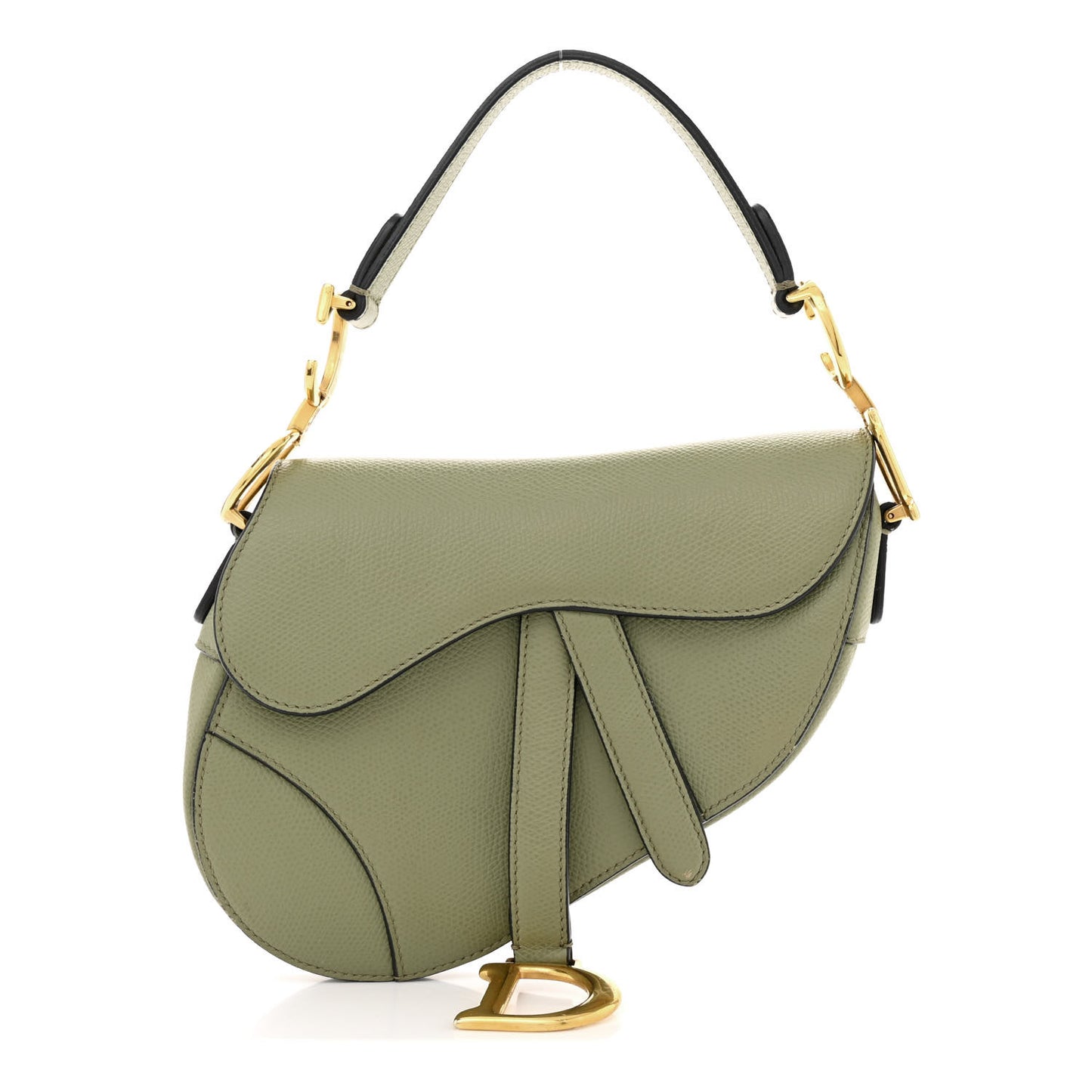 Grained Calfskin Mini Saddle Bag Sage Green