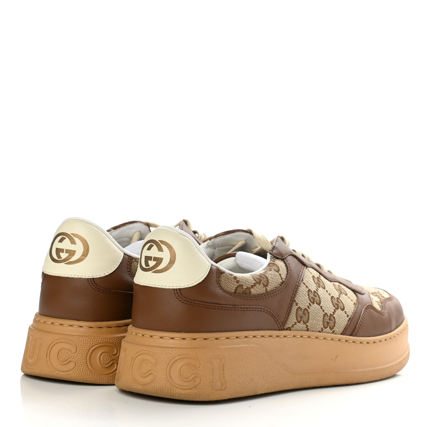 Gucci Dali Soft Calfskin GG Monogram Mens Chunky Sneakers 10 Hezelnut Beige Ebony Mystic White 4 of 8