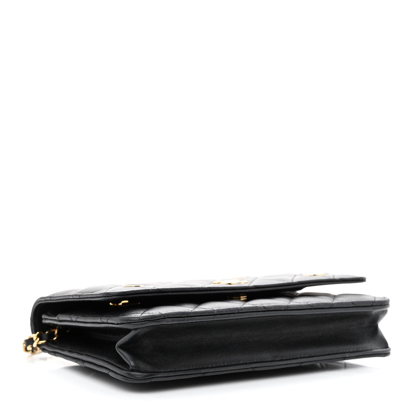 Lambskin Quilted Enamel Coco Casino Wallet On Chain WOC Black
