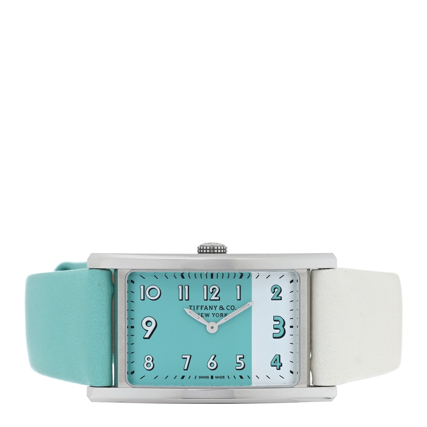 Stainless Steel Calfskin 22mm East West 2-Hand Quartz Watch Tiffany Blue