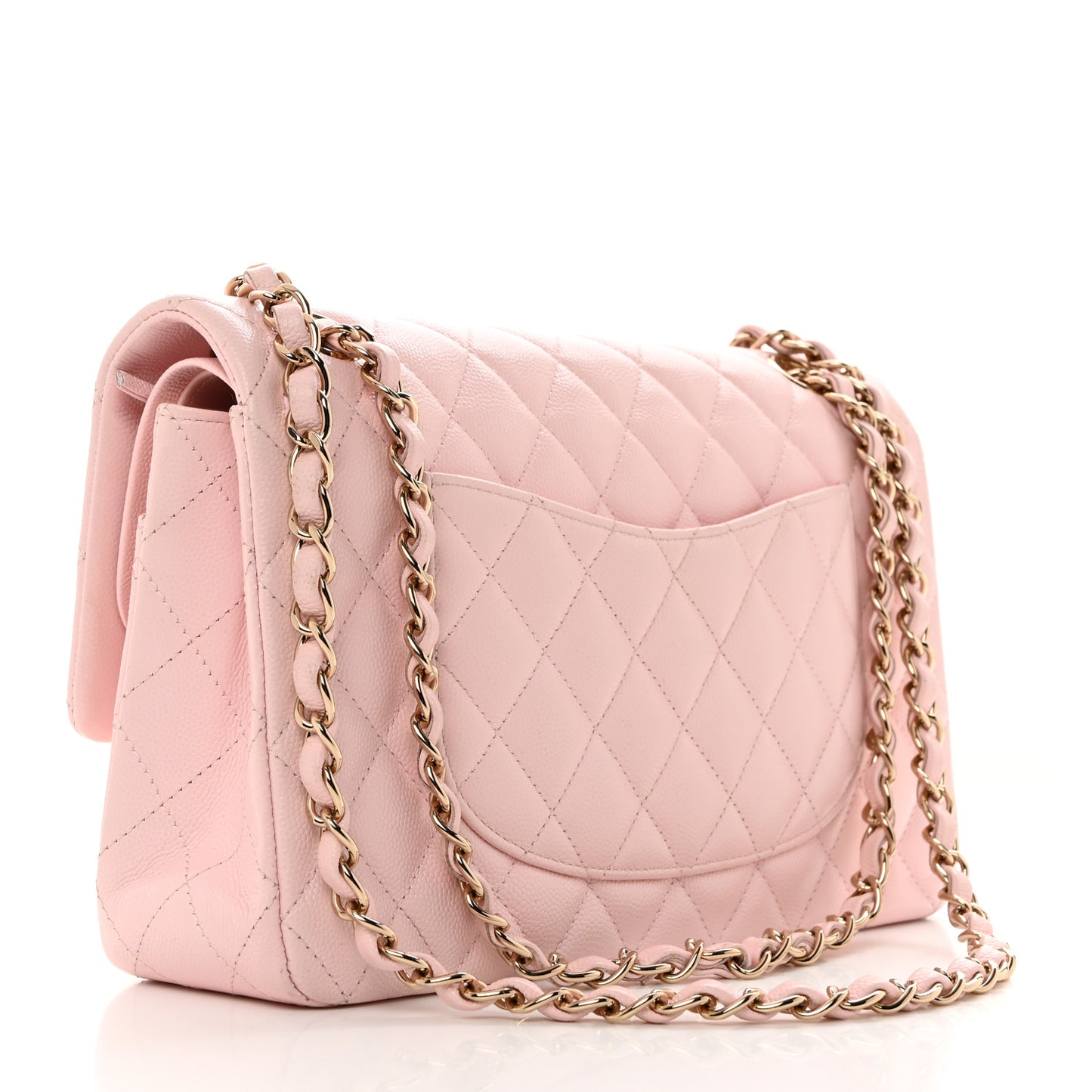 Caviar Quilted Medium Double Flap Light Pink