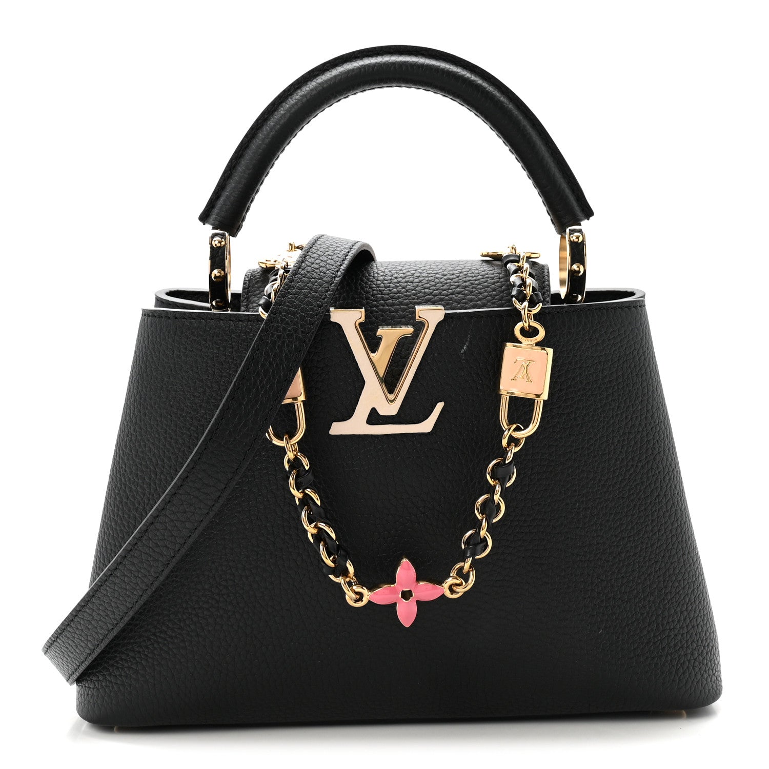 Louis Vuitton Taurillon Enamel Flower Padlock Chain Capucines BB