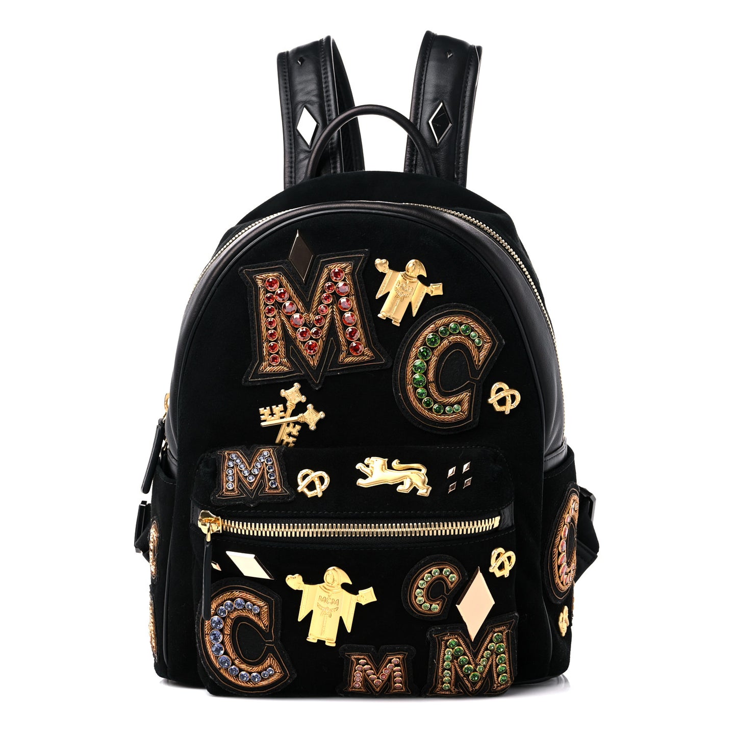 Suede Crystal Victory Patch Backpack Black