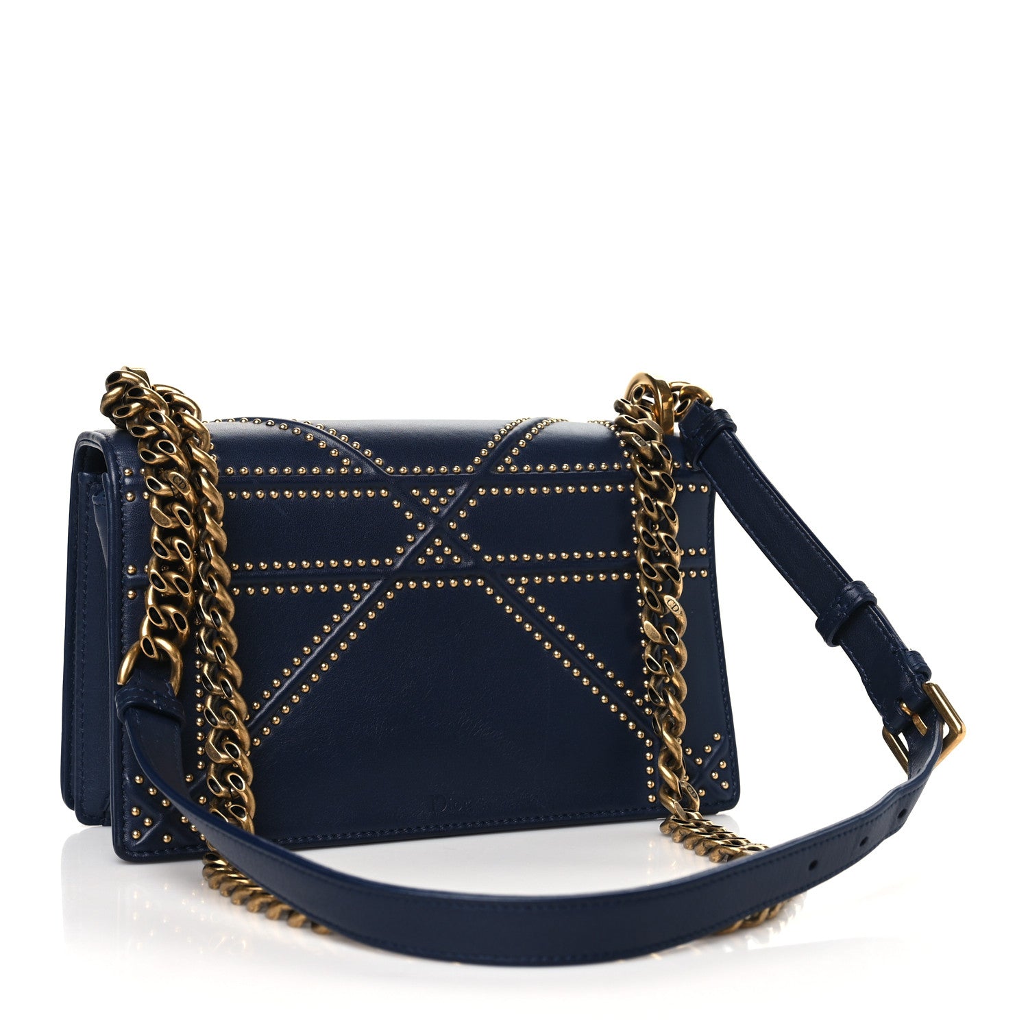 Christian Dior Lambskin Studded Medium Diorama Flap Bag Navy Blue 4 of 12
