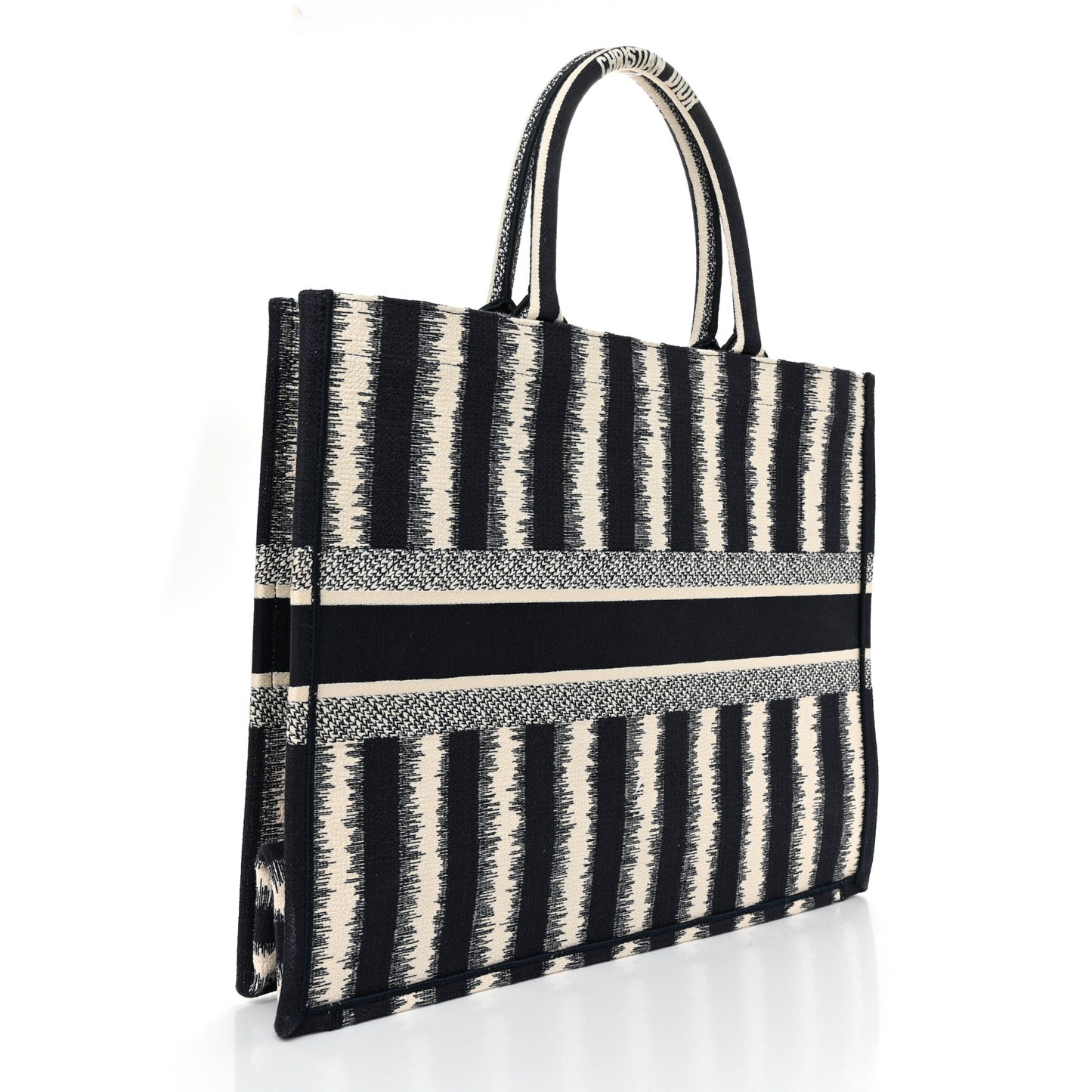 Canvas Embroidered Large Striped Book Tote Navy