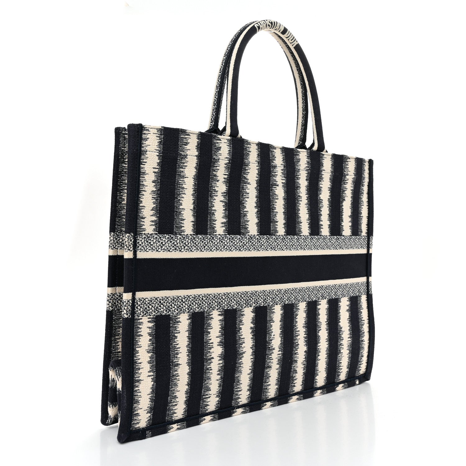 Christian Dior Canvas Embroidered Large Striped Book Tote Navy 3 of 12