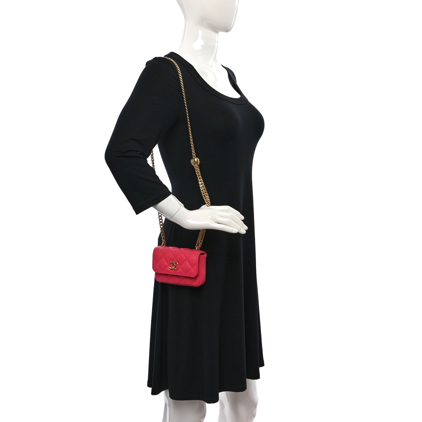 Caviar Quilted Sweetheart Clutch With Chain Dark Pink