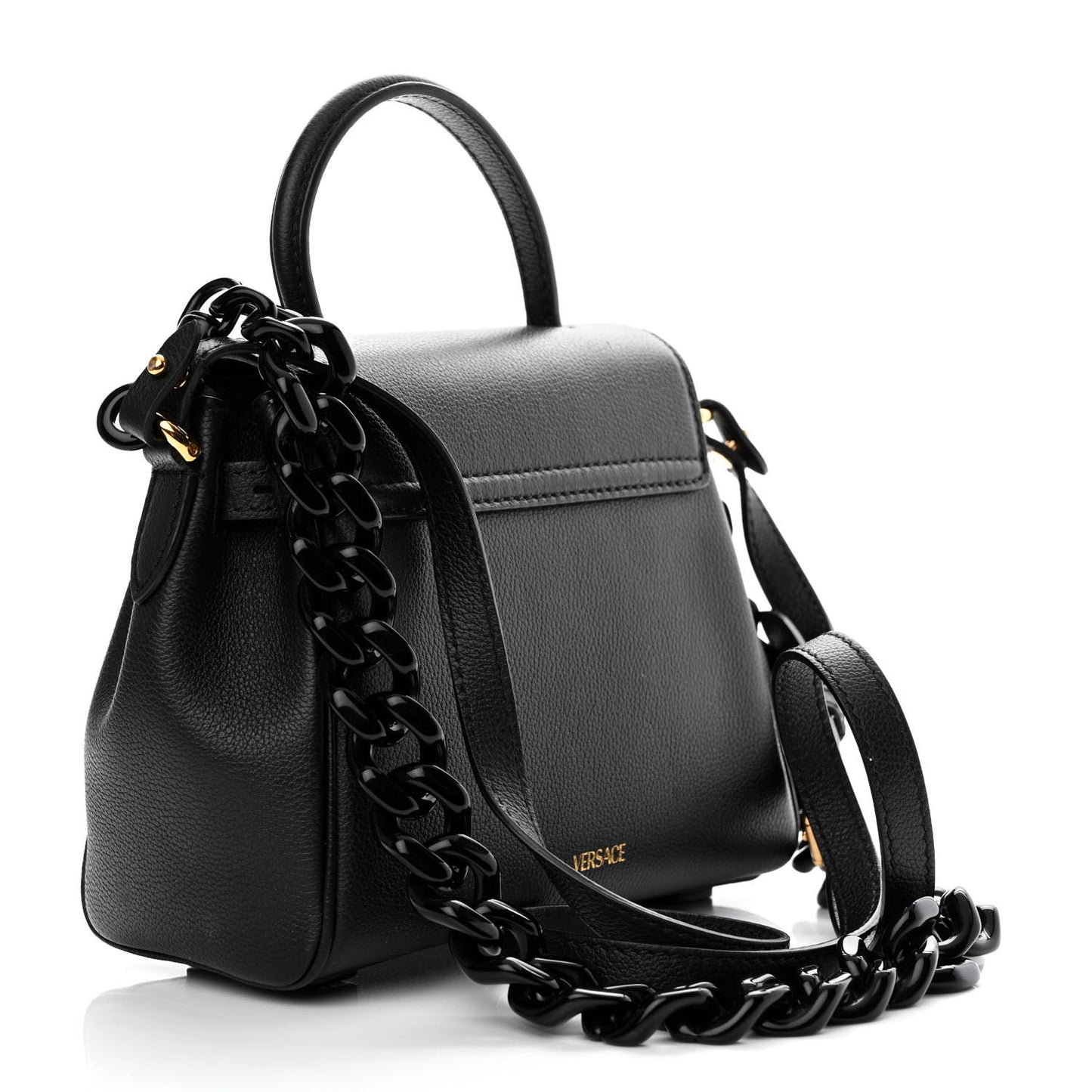 Grained Calfskin Small La Medusa Top Handle Bag Black Lilac