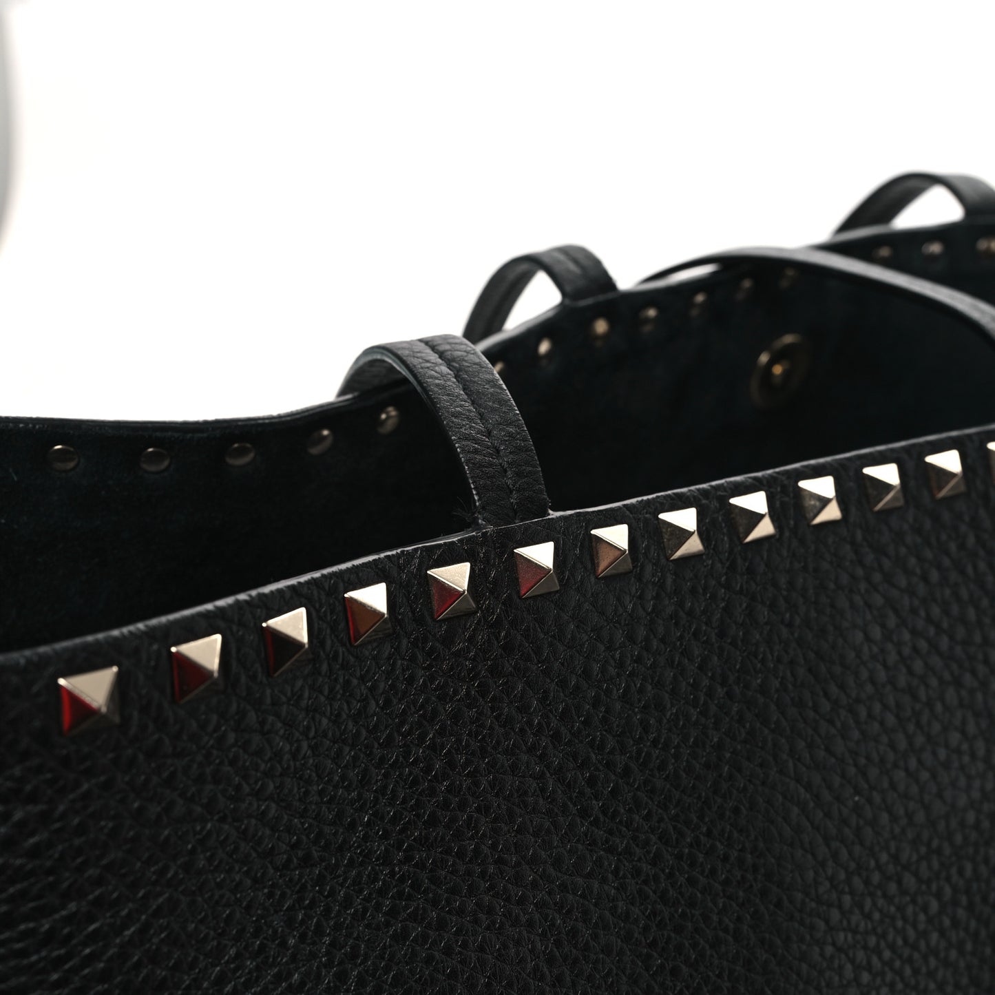 Grained Calfskin Rockstud Shoulder Tote Black