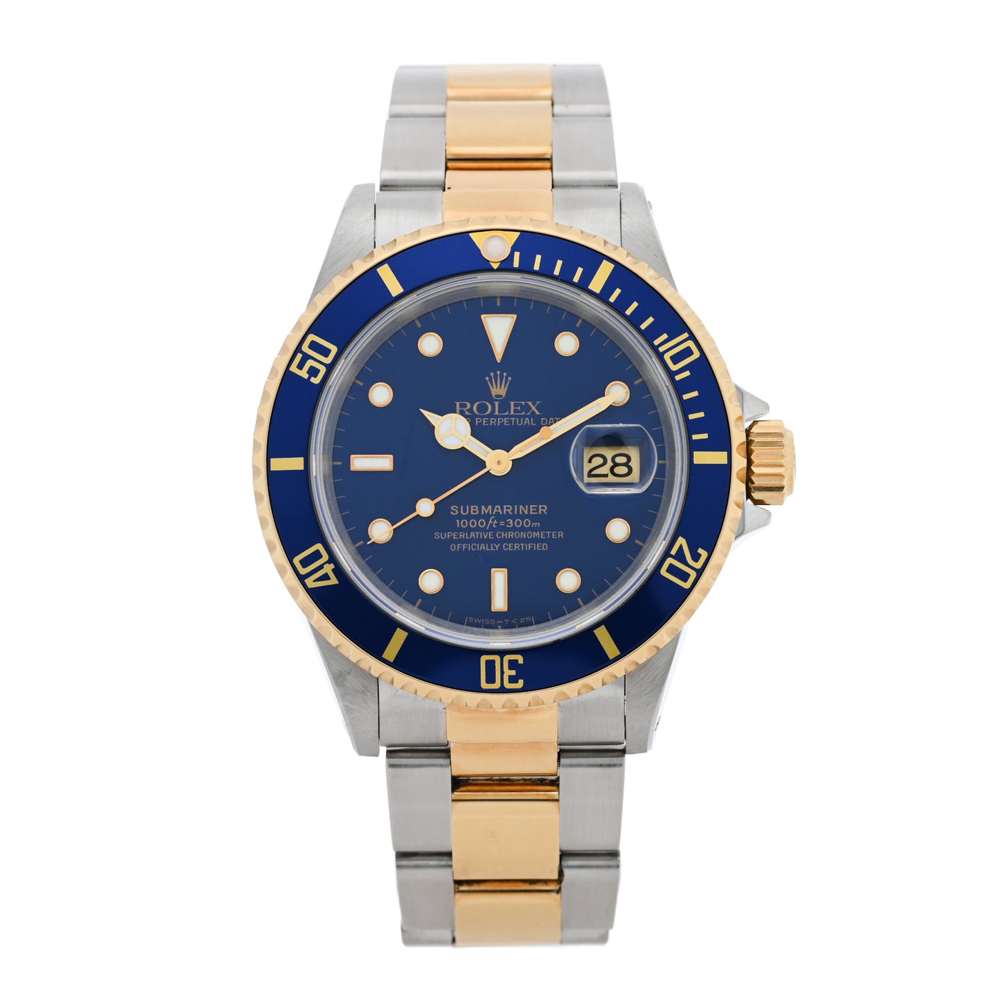 Stainless Steel 18K Yellow Gold 40mm Submariner Date Watch Royal Blue 16613