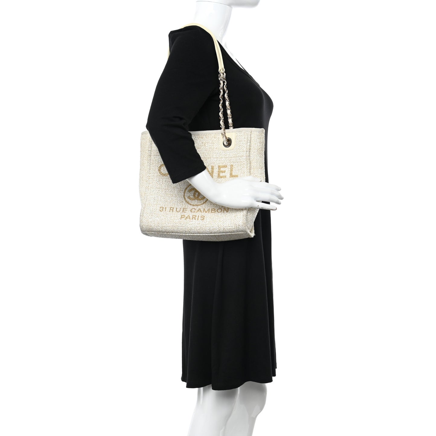 Lurex Boucle Mini Deauville Tote White