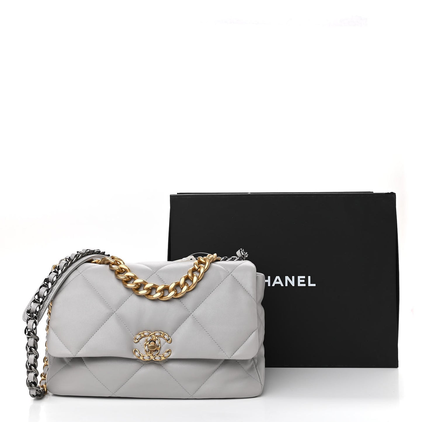 Lambskin Quilted Large Chanel 19 Flap Grey