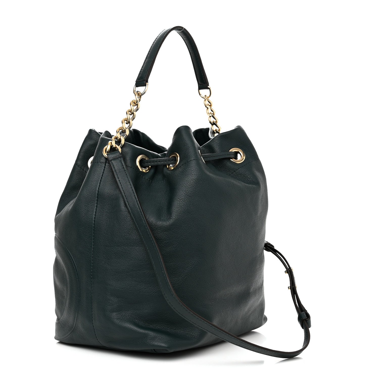 Jimmy Choo Calfskin Juno Bucket Bag Forest Green 3 of 9