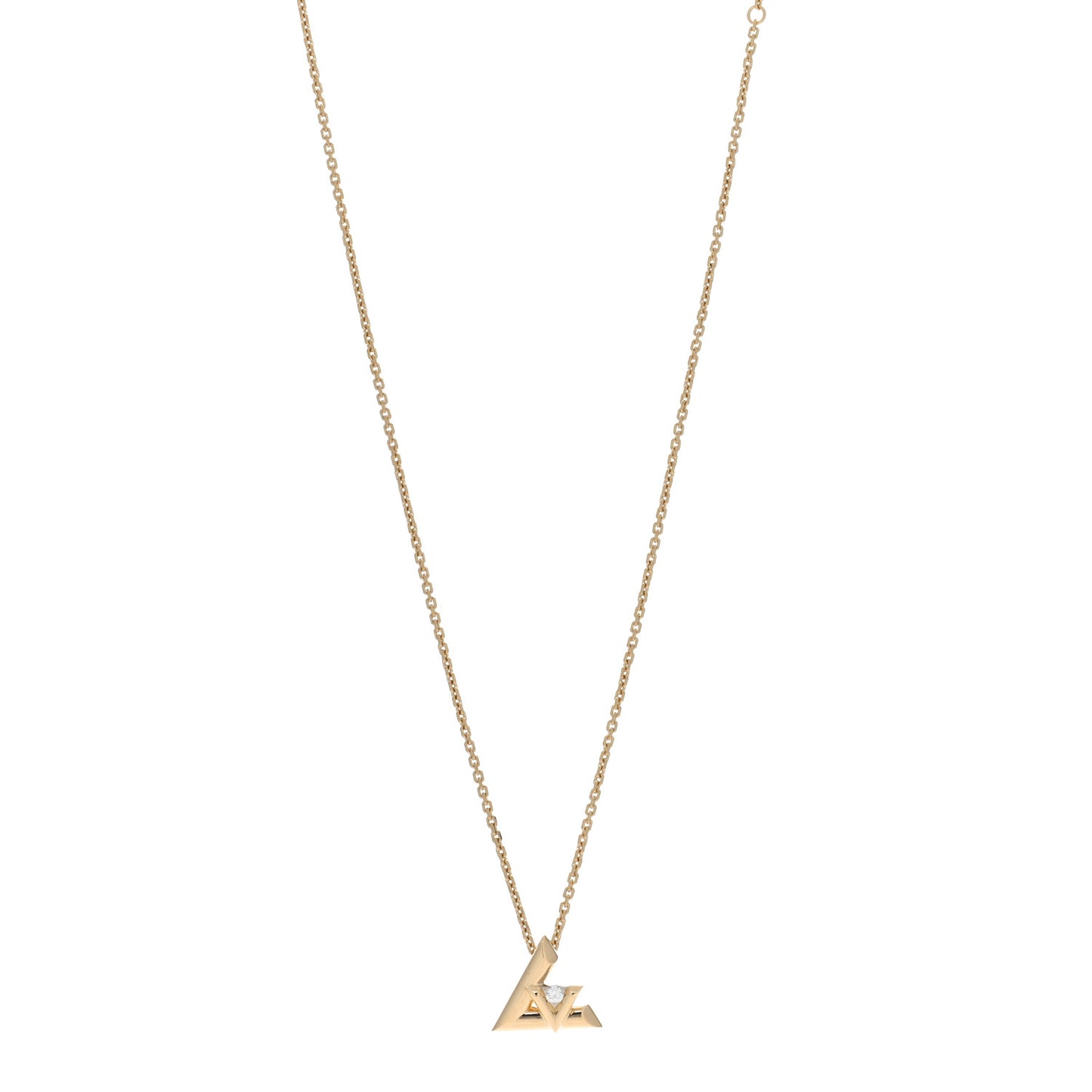 18K Yellow Gold Diamond Large LV Volt One Pendant Necklace