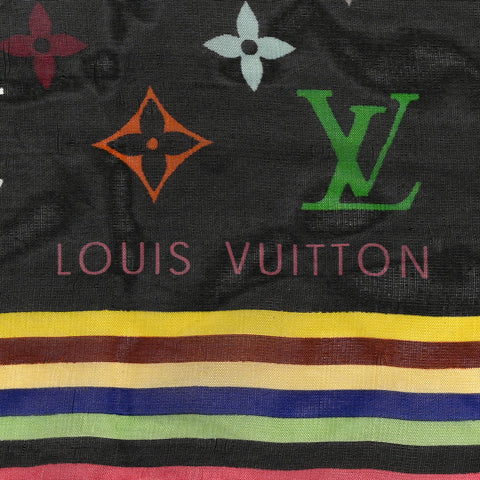 Silk Multicolor Square Scarf Black