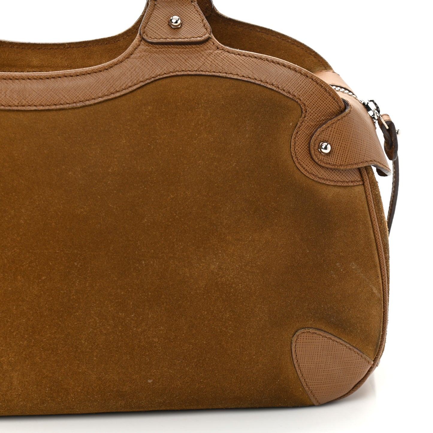 Suede Printed Calfskin Gancini Satchel Brown