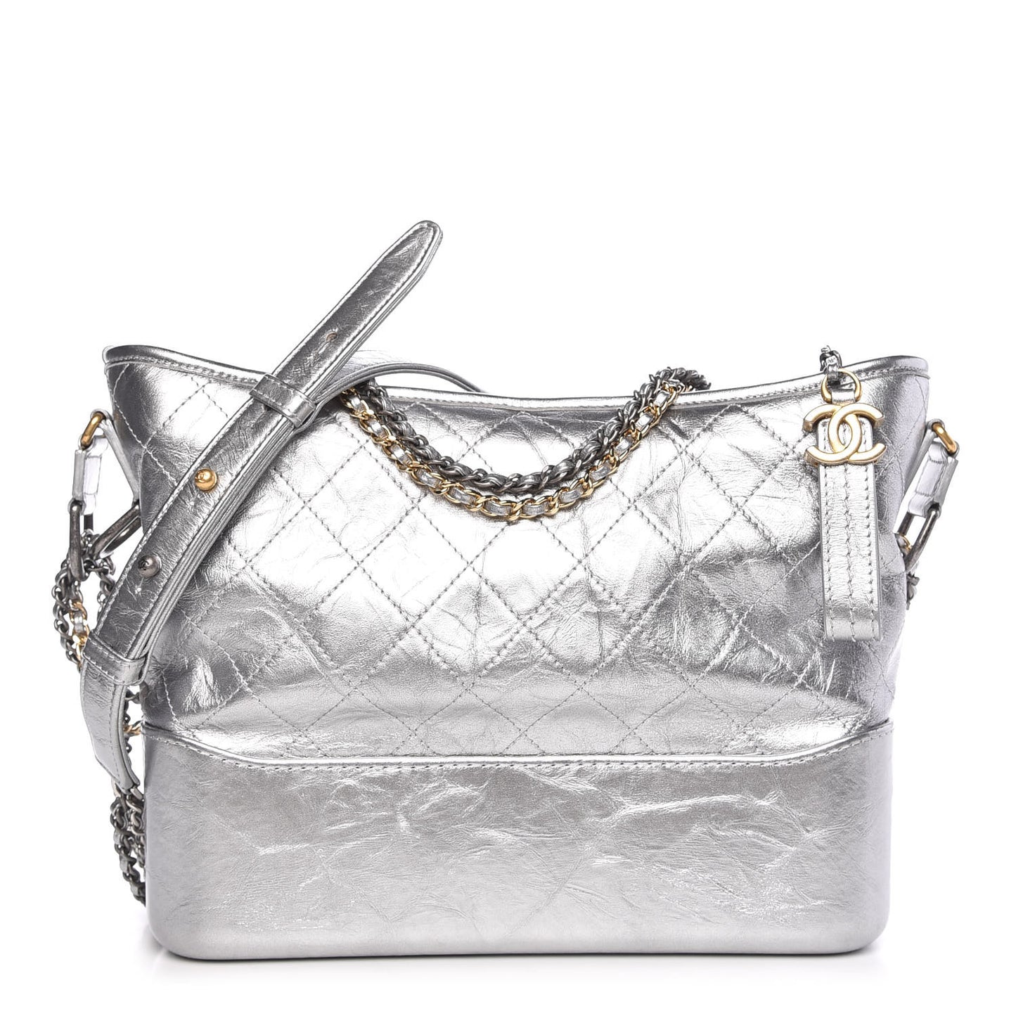 Metallic Lambskin Calfskin Quilted Medium Gabrielle Hobo Silver