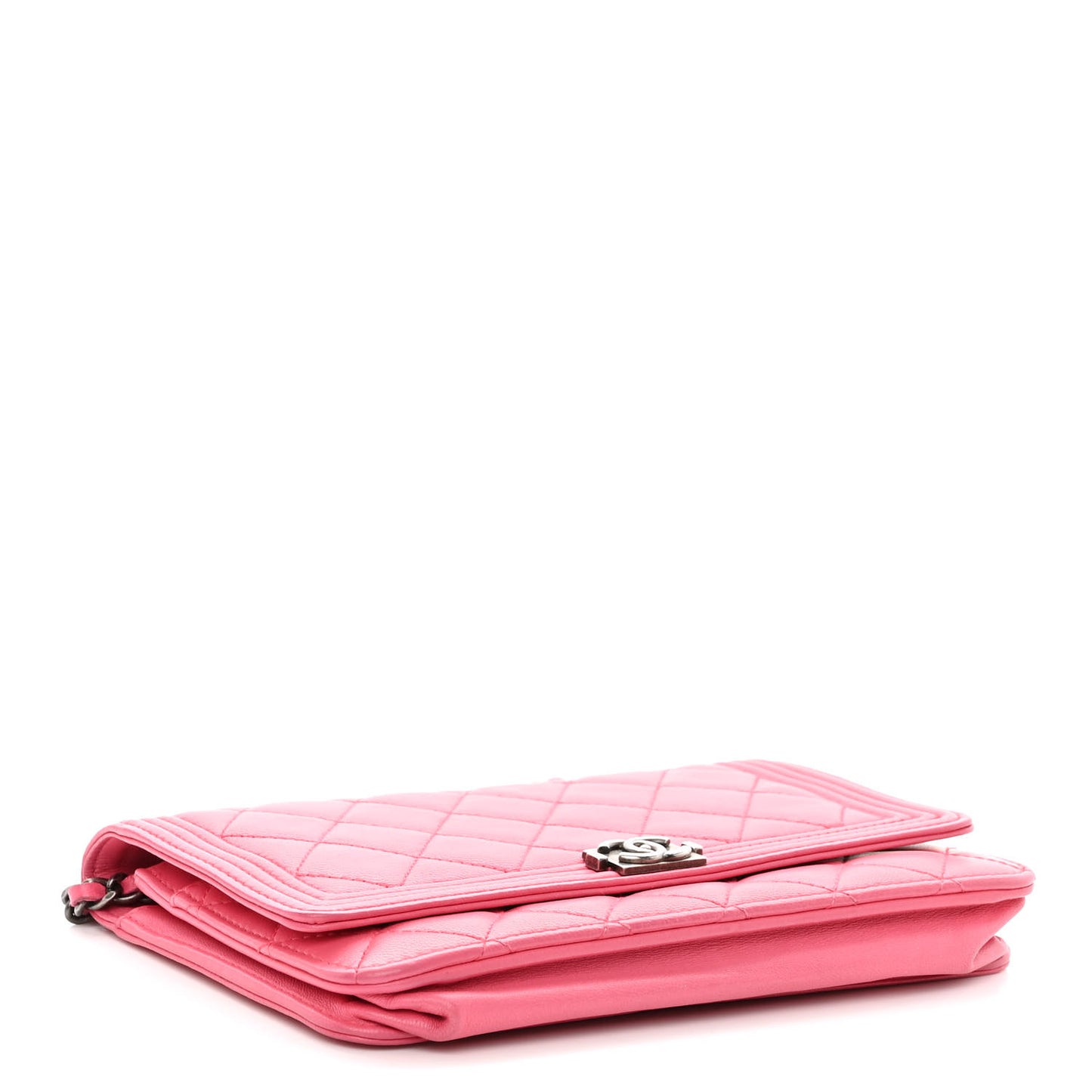 Lambskin Quilted Boy Wallet On Chain WOC Pink