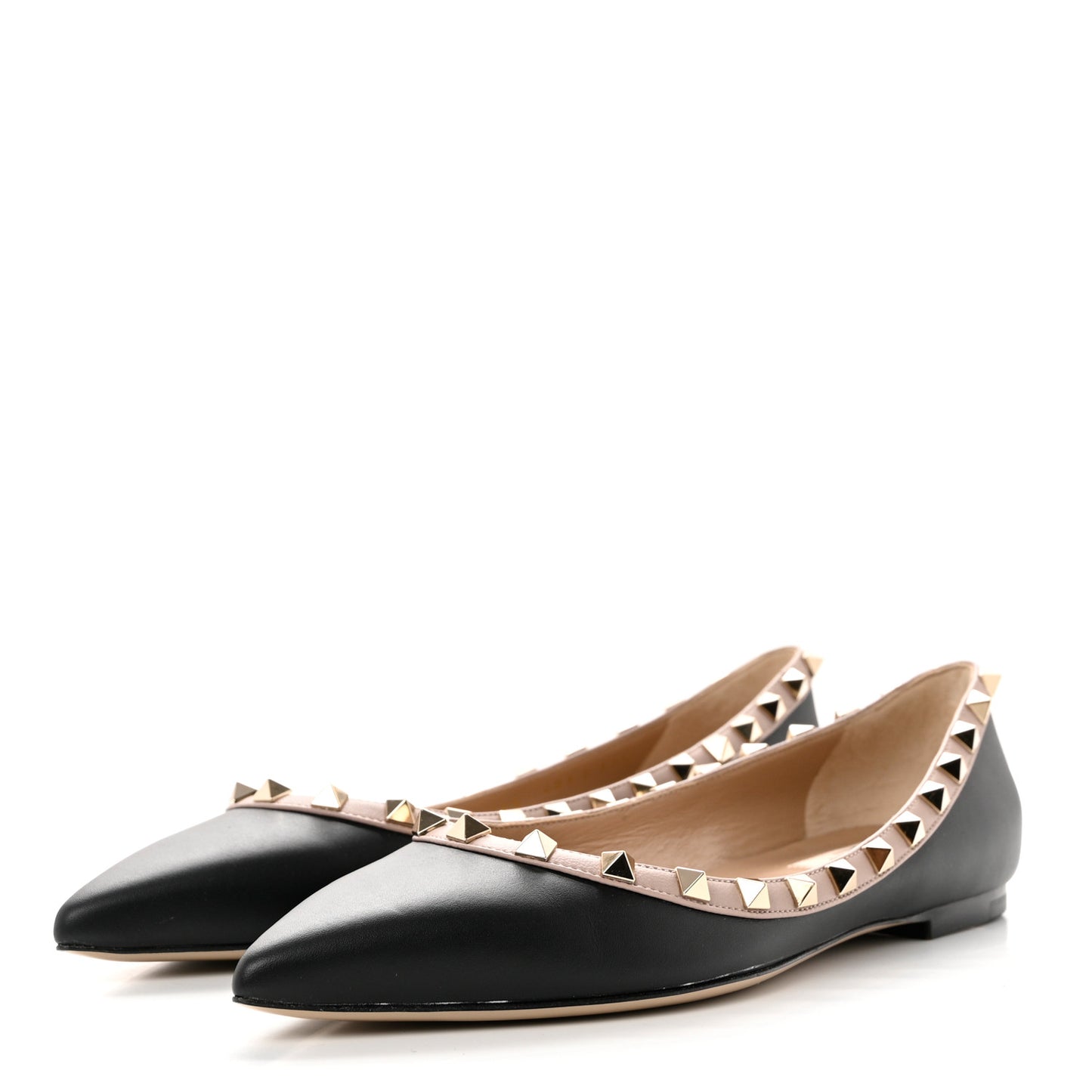 Calfskin Nappa Rockstud Ballerina Flats 37.5 Black Poudre