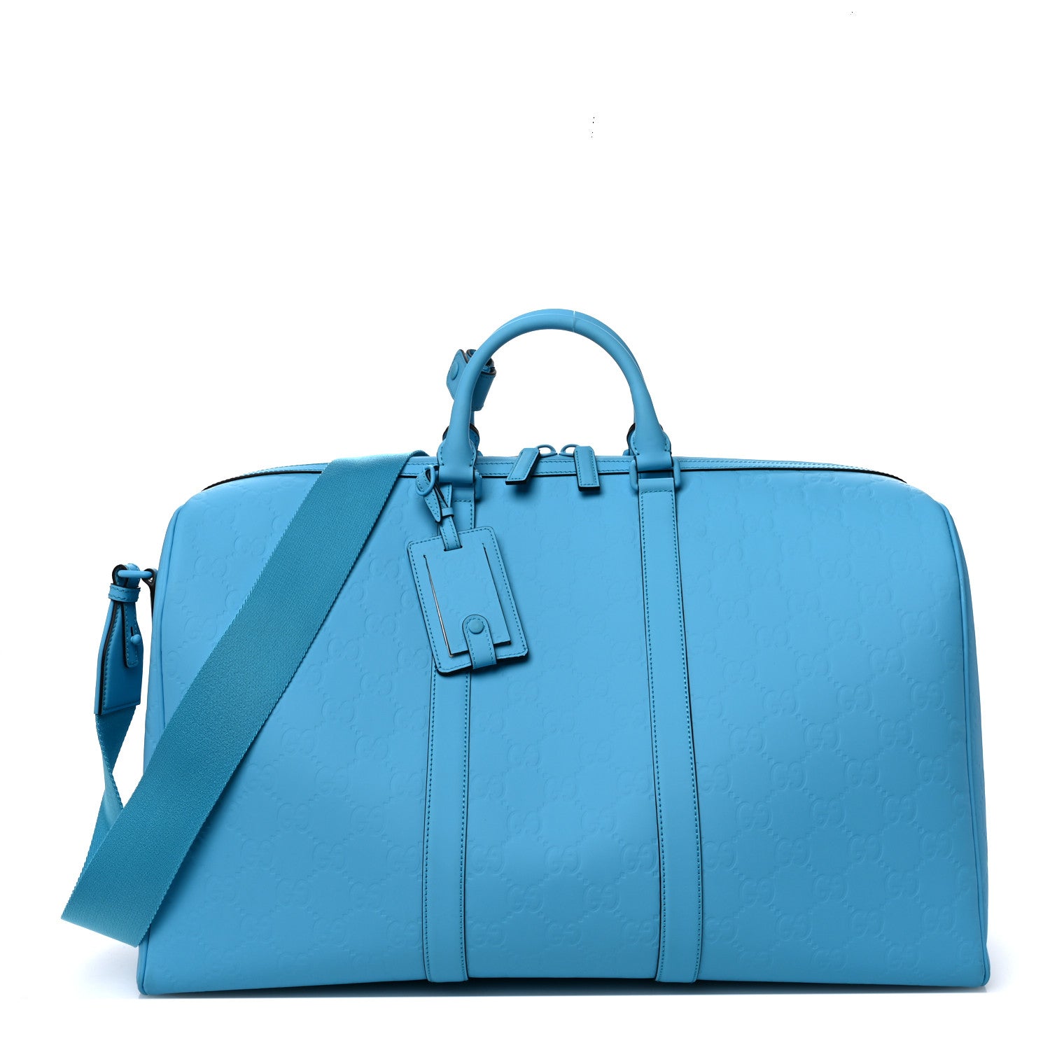 Gucci Rubber Effect GG Embossed Large Duffle Bag Bright Blue