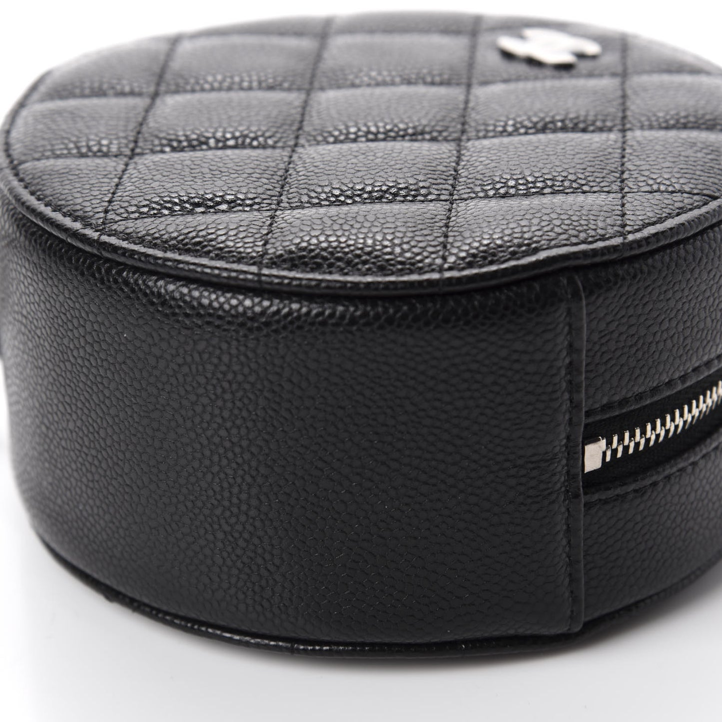 Caviar Quilted Round Clutch With Chain Black