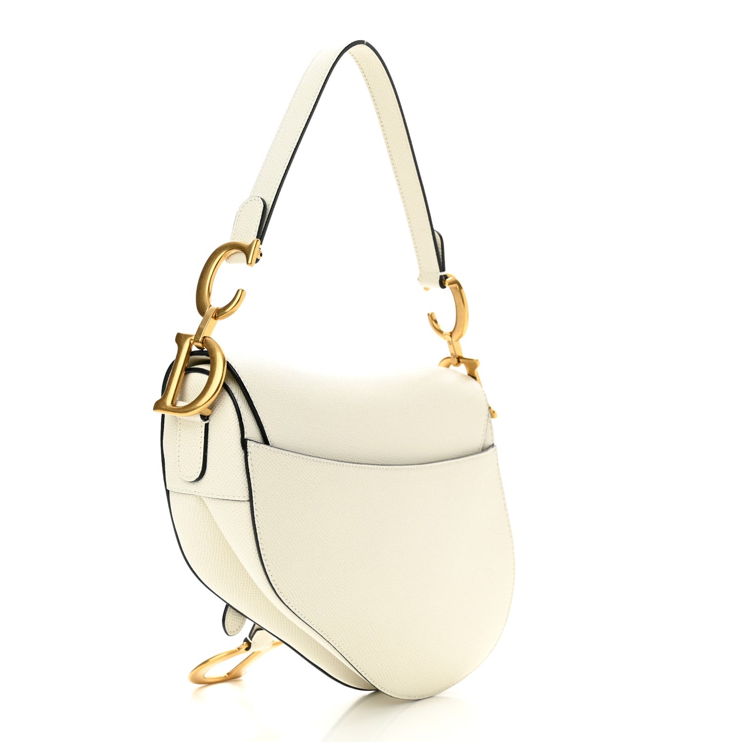CHRISTIAN DIOR Grained Calfskin Saddle Bag White