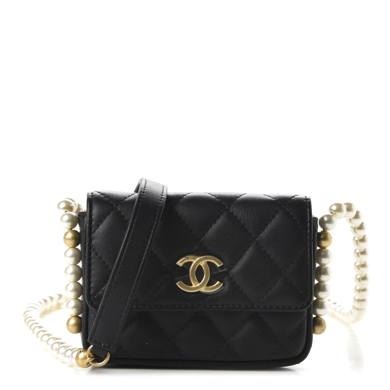 Chanel Calfskin Quilted About Pearls Card Holder Flap With Chain Black 1 of 12