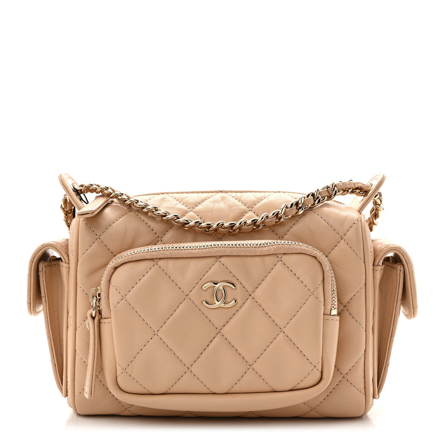 Chanel Shiny Crumpled Lambskin Quilted Small Preppy Pocket Camera