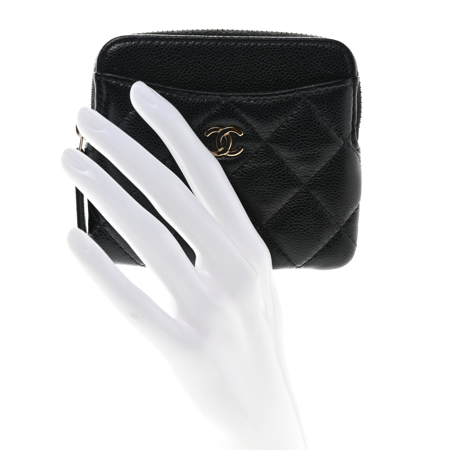 Caviar Quilted Zip Card Holder Wallet Black