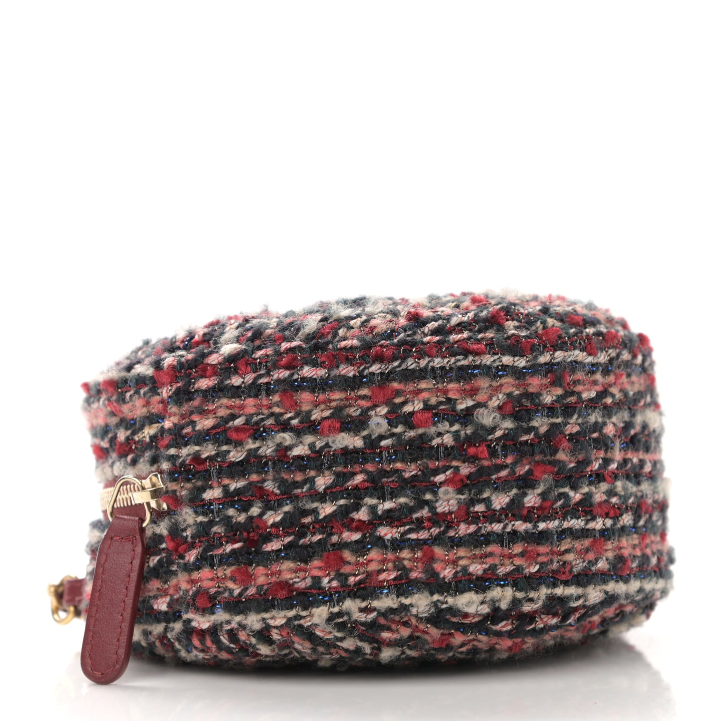 Tweed Quilted Round Clutch With Chain Red