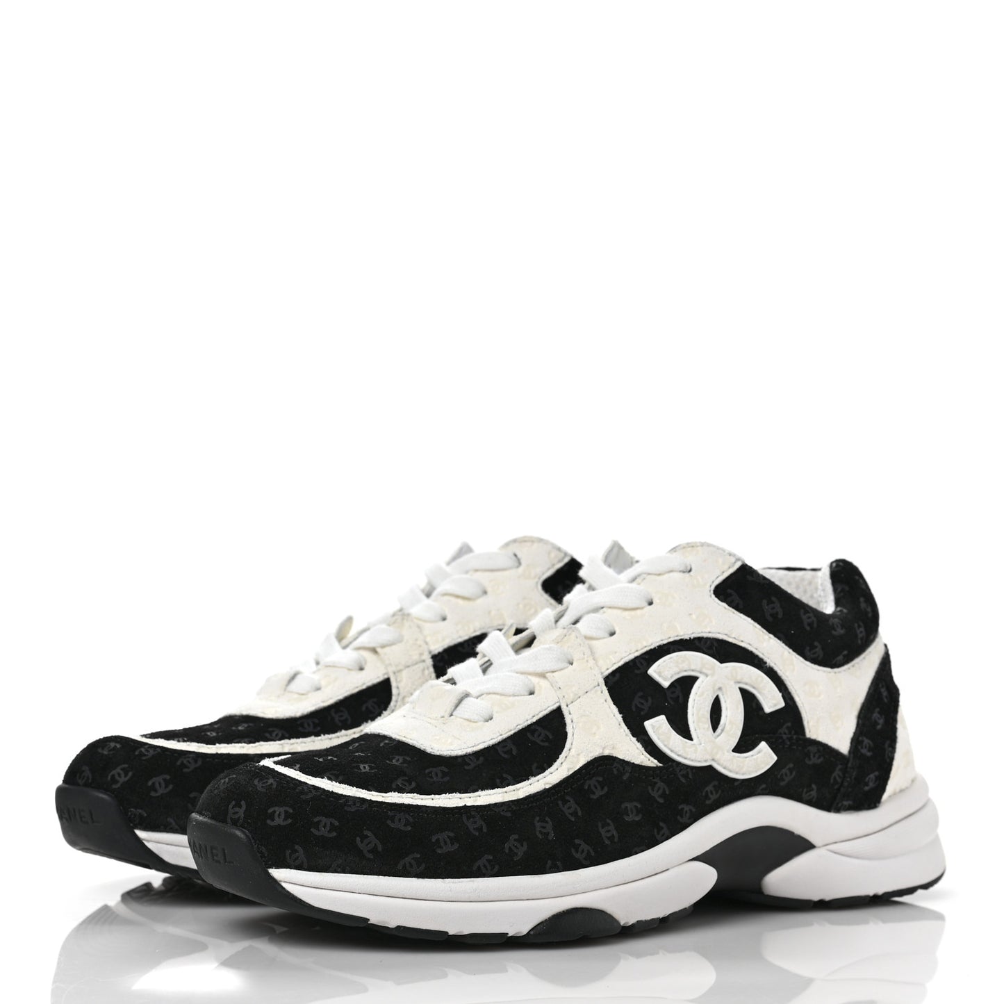 Suede Calfskin Printed CC Sneakers 38.5 Black White