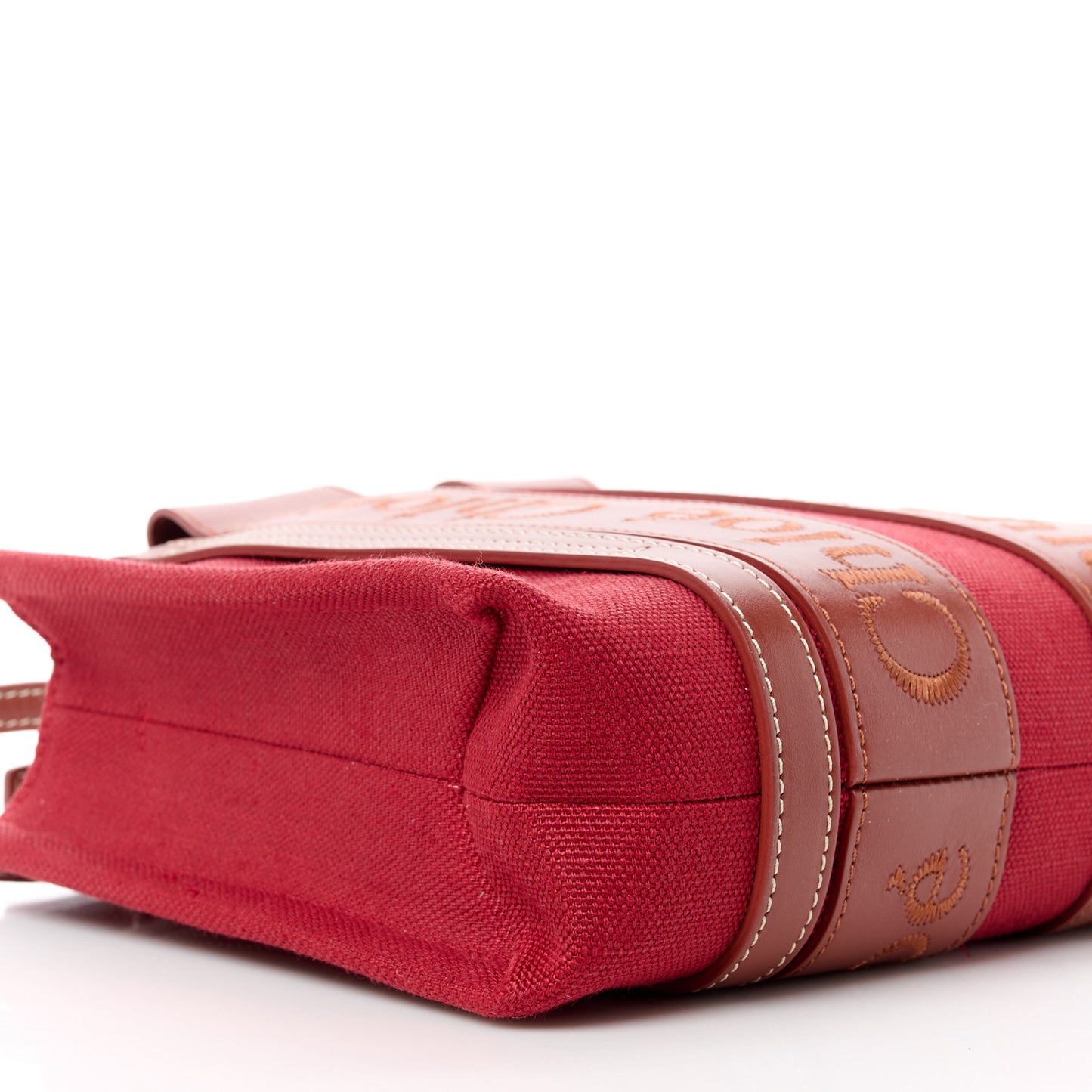 Cotton Calfskin Small Woody Ribbon Tote With Strap Dark Red