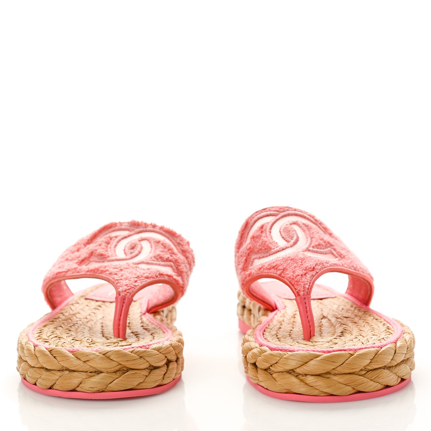 Terry Cloth Raffia CC Logo Thong Sandals 37 Pink