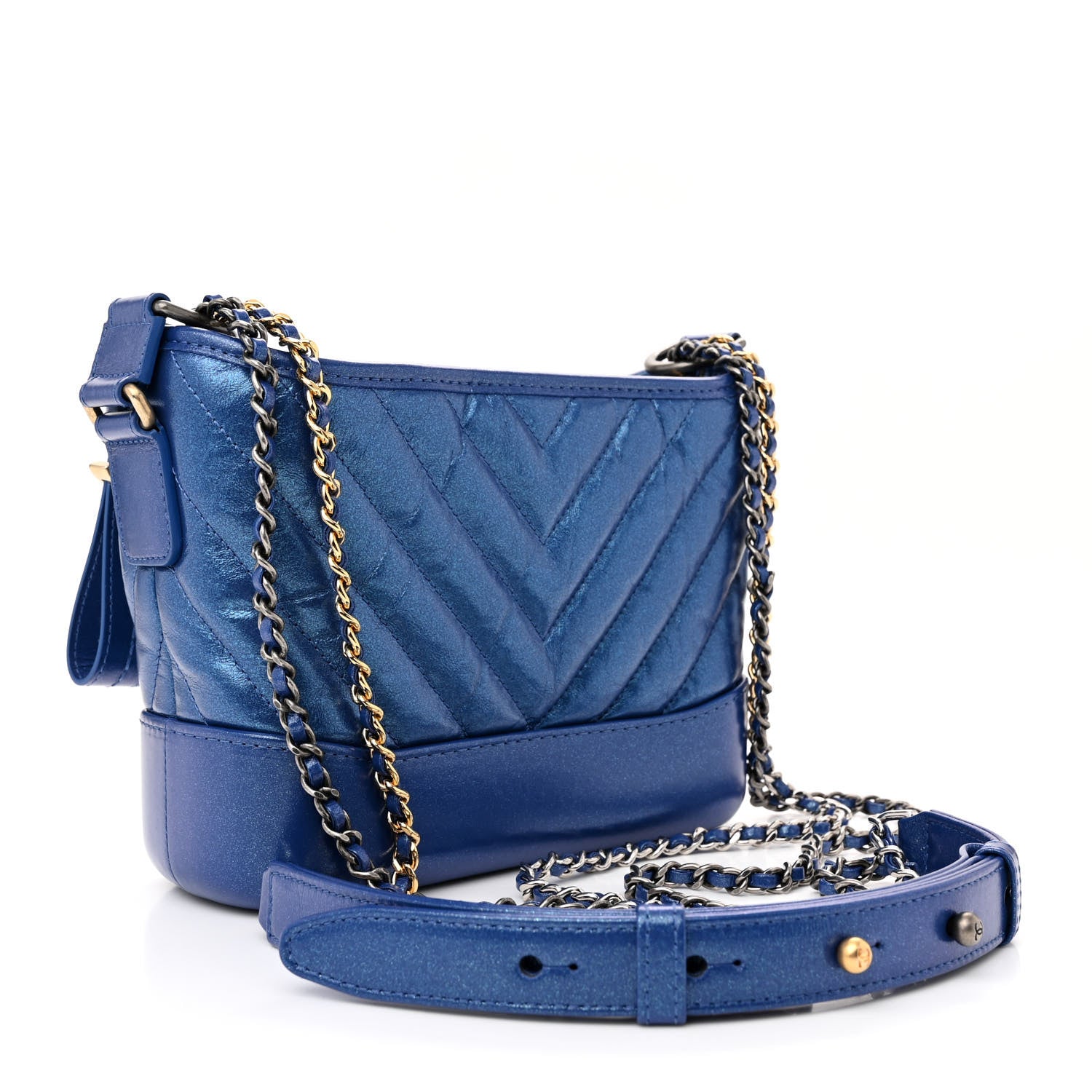 Chanel Metallic Calfskin Chevron Quilted Small Gabrielle Hobo Blue 3 of 11