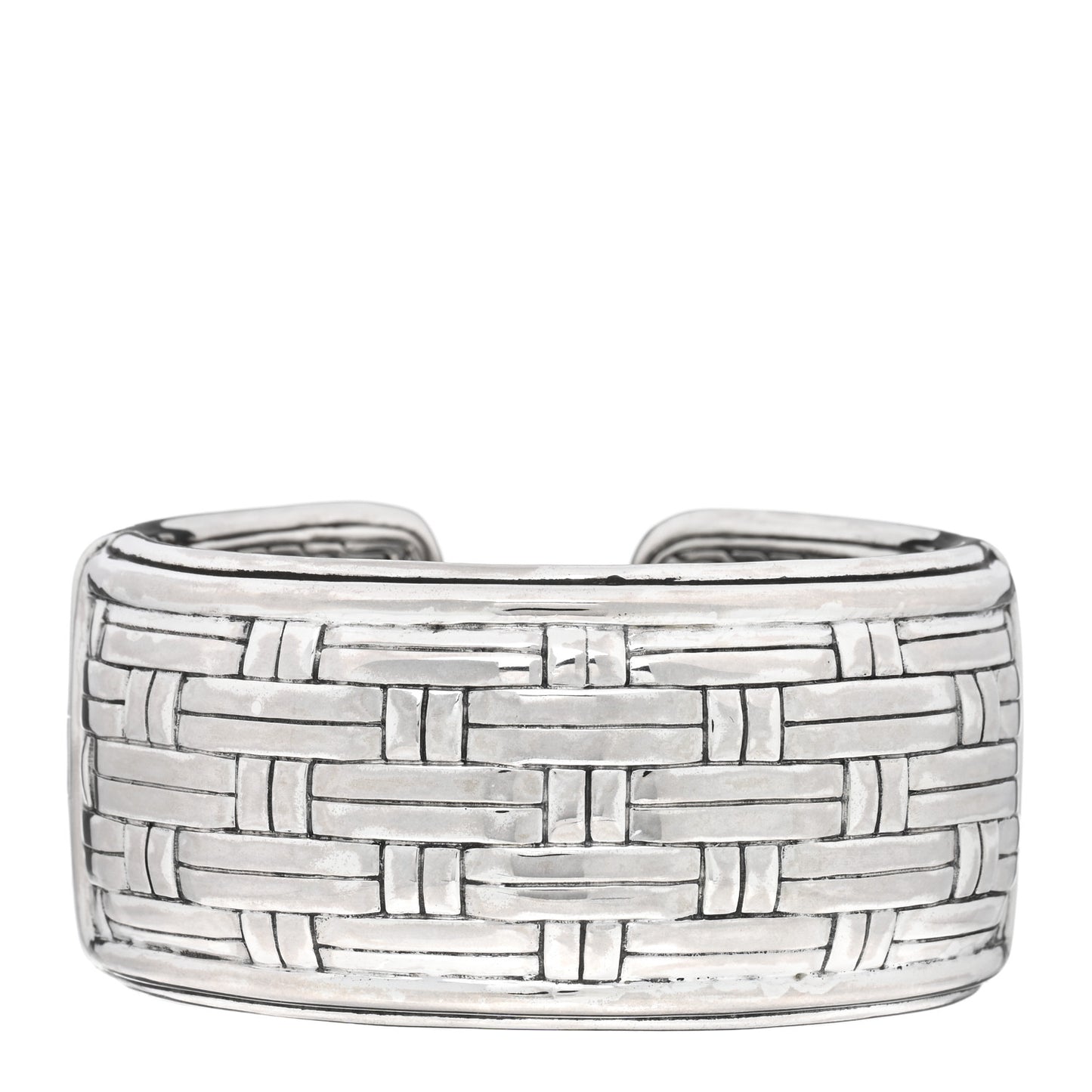 Sterling Silver Wide Bedeg Basket Weave Kick Cuff Bracelet