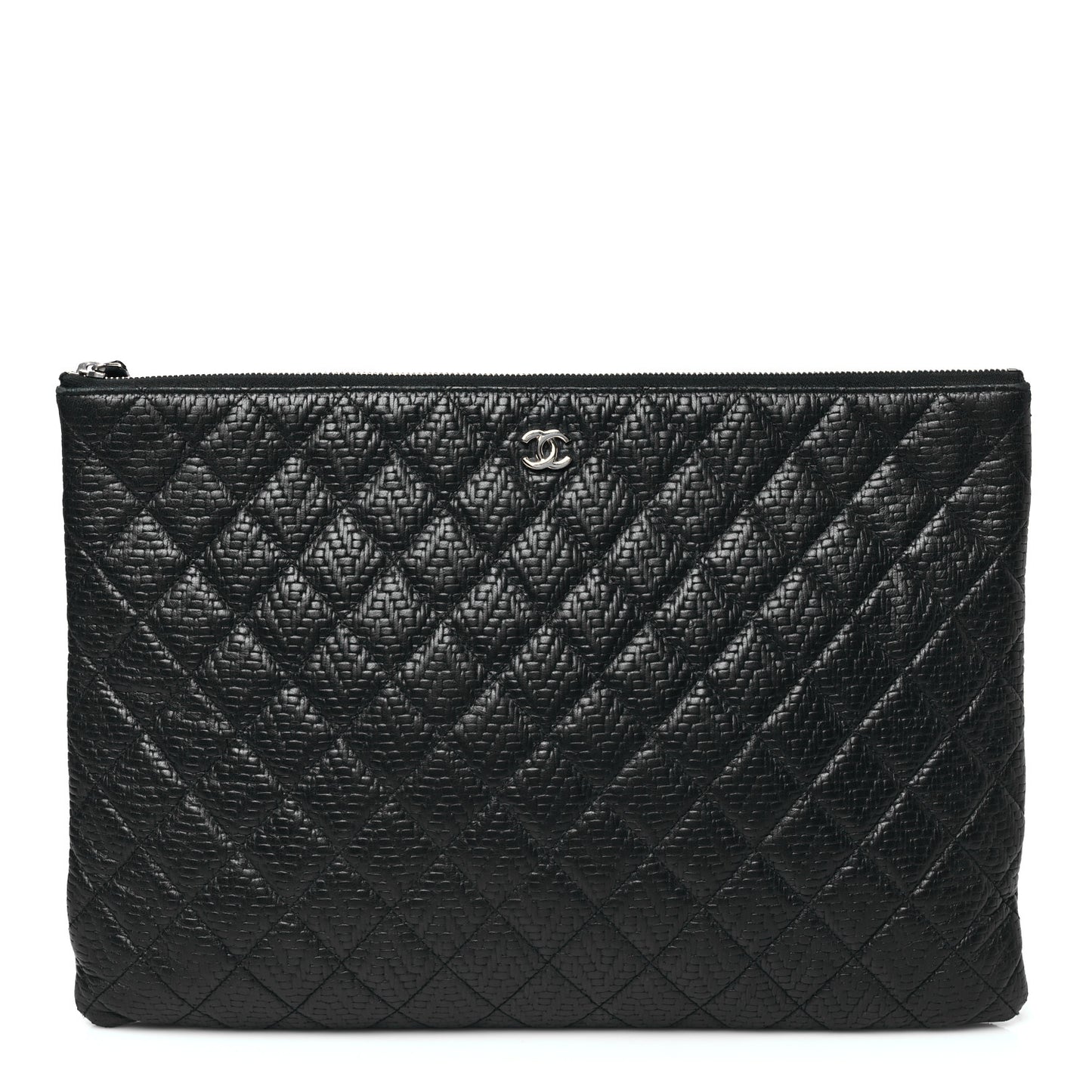 Woven Lambskin Quilted Large Cosmetic Case Black