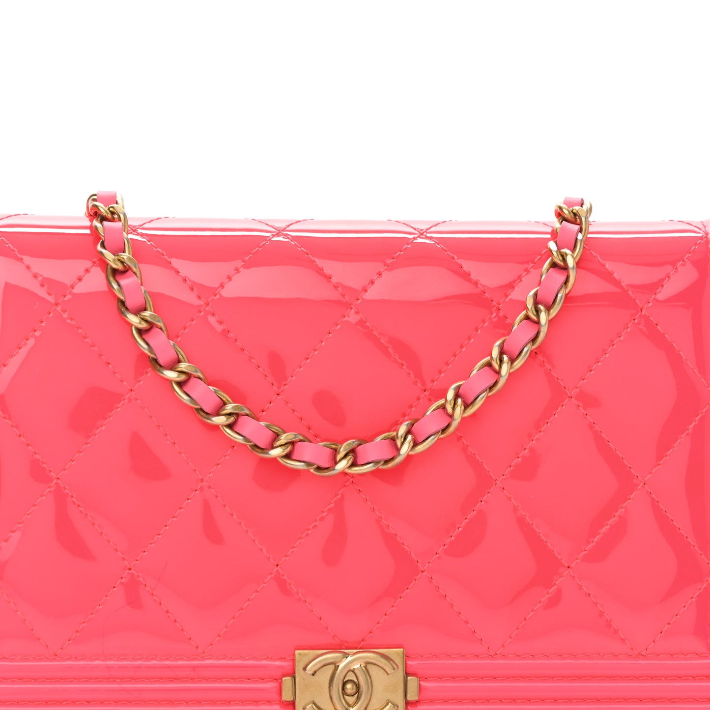 Patent Quilted Boy Wallet On Removable Chain WOC Pink