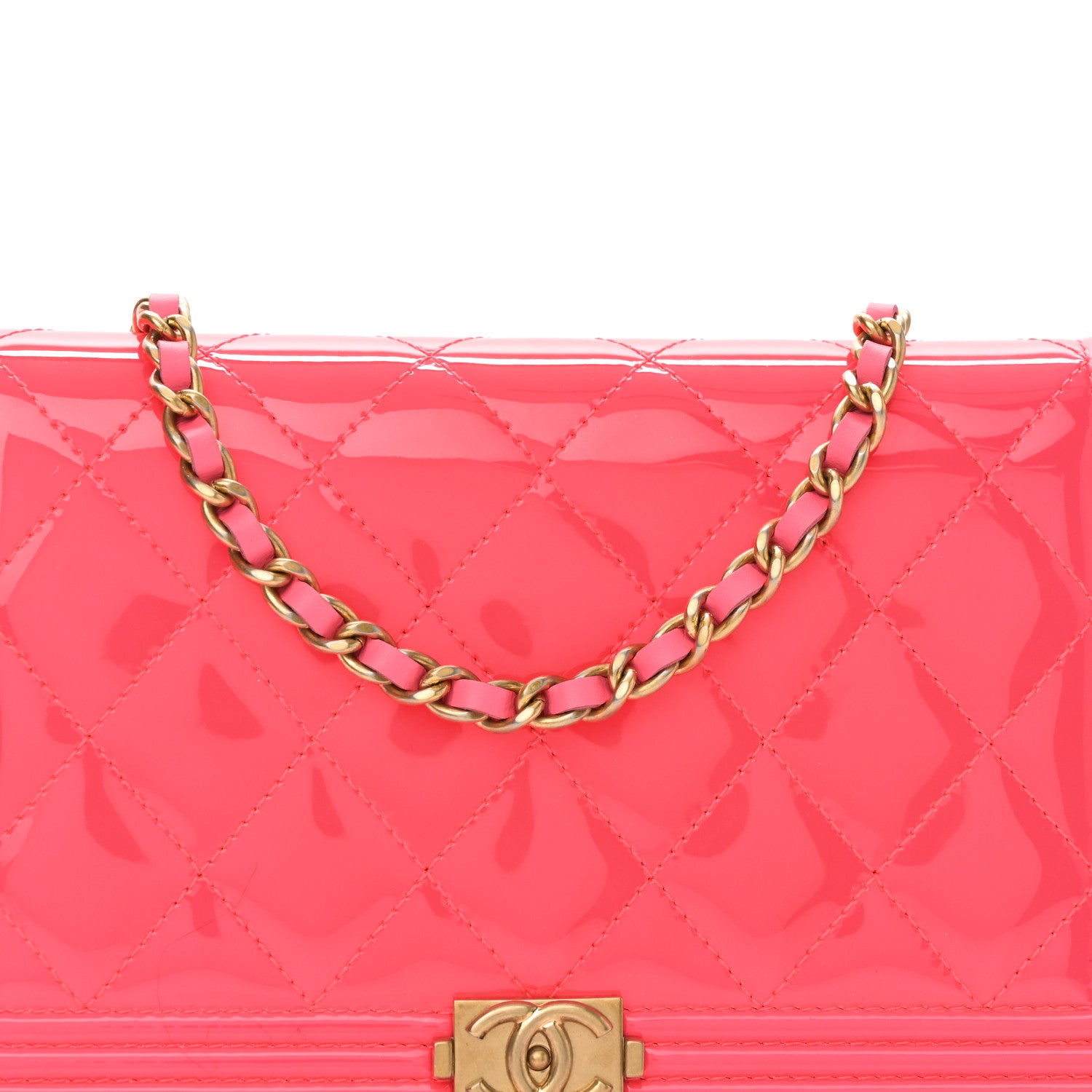 Chanel Patent Quilted Boy Wallet On Removable Chain WOC Pink 9 of 12