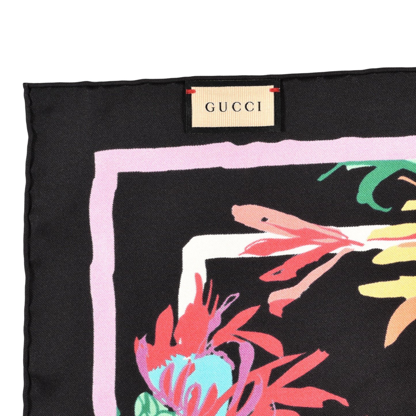 X KEN SCOTT Silk Twill Jenni Square Scarf Black Pink