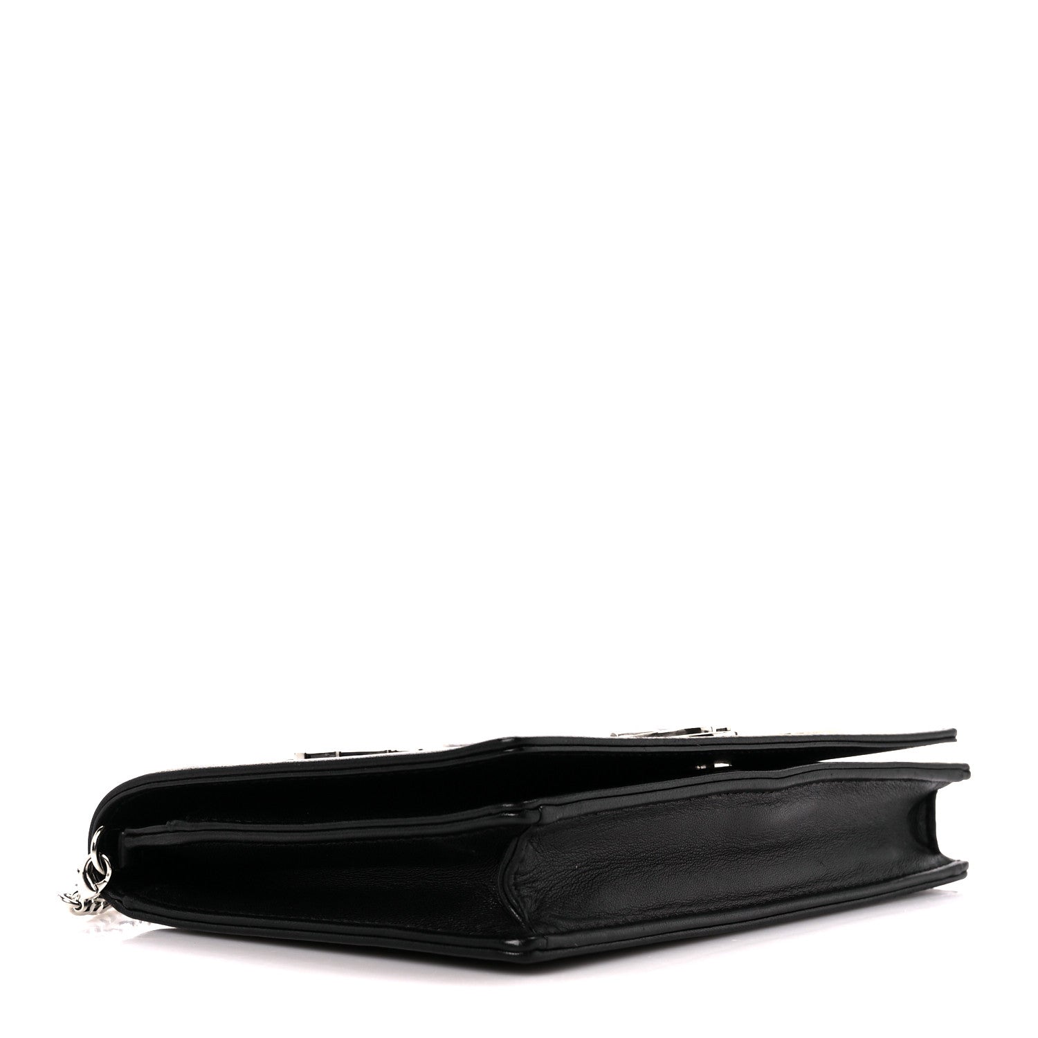 Christian Dior Calfskin Patch Embroidered Diorama Chain Wallet Black 4 of 13