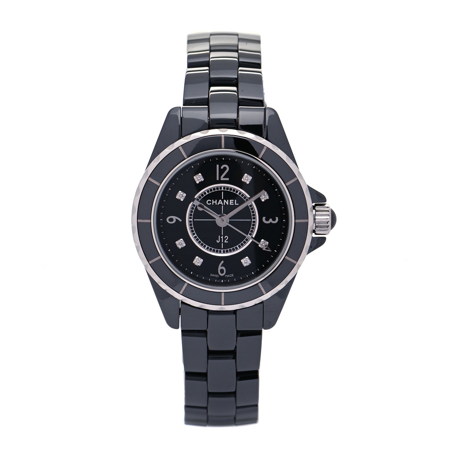Stainless Steel Ceramic Diamond 29mm J12 Quartz Watch Black